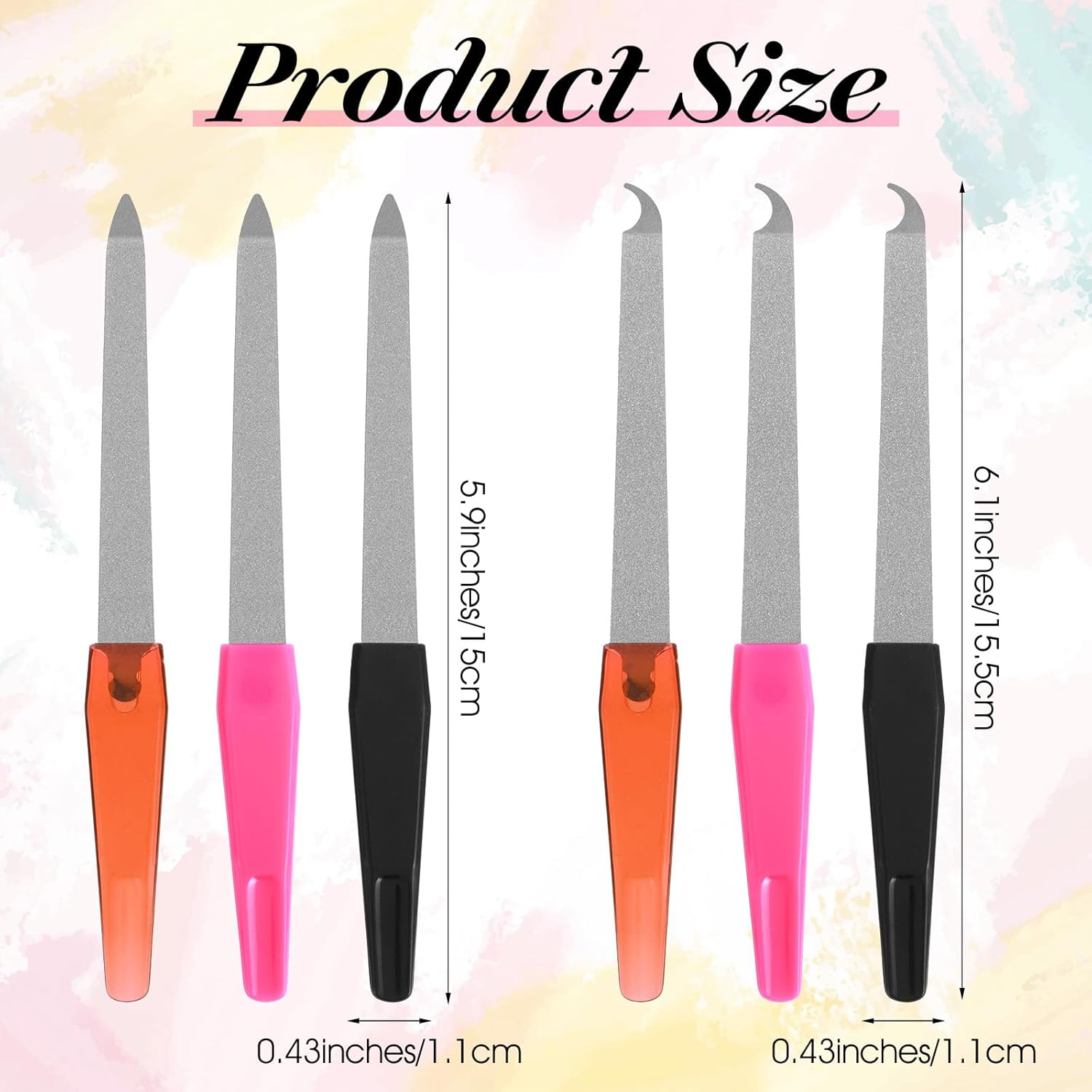 6 PCS Diamond Deb Nail File, Metal Nail File with Sharp Pointed Tip, Stainless Steel Fingernail Filer Curved Nails Files for Natural Nails, Double Sided Manicure Pedicure Toenails Tools for Salon Home image number 1