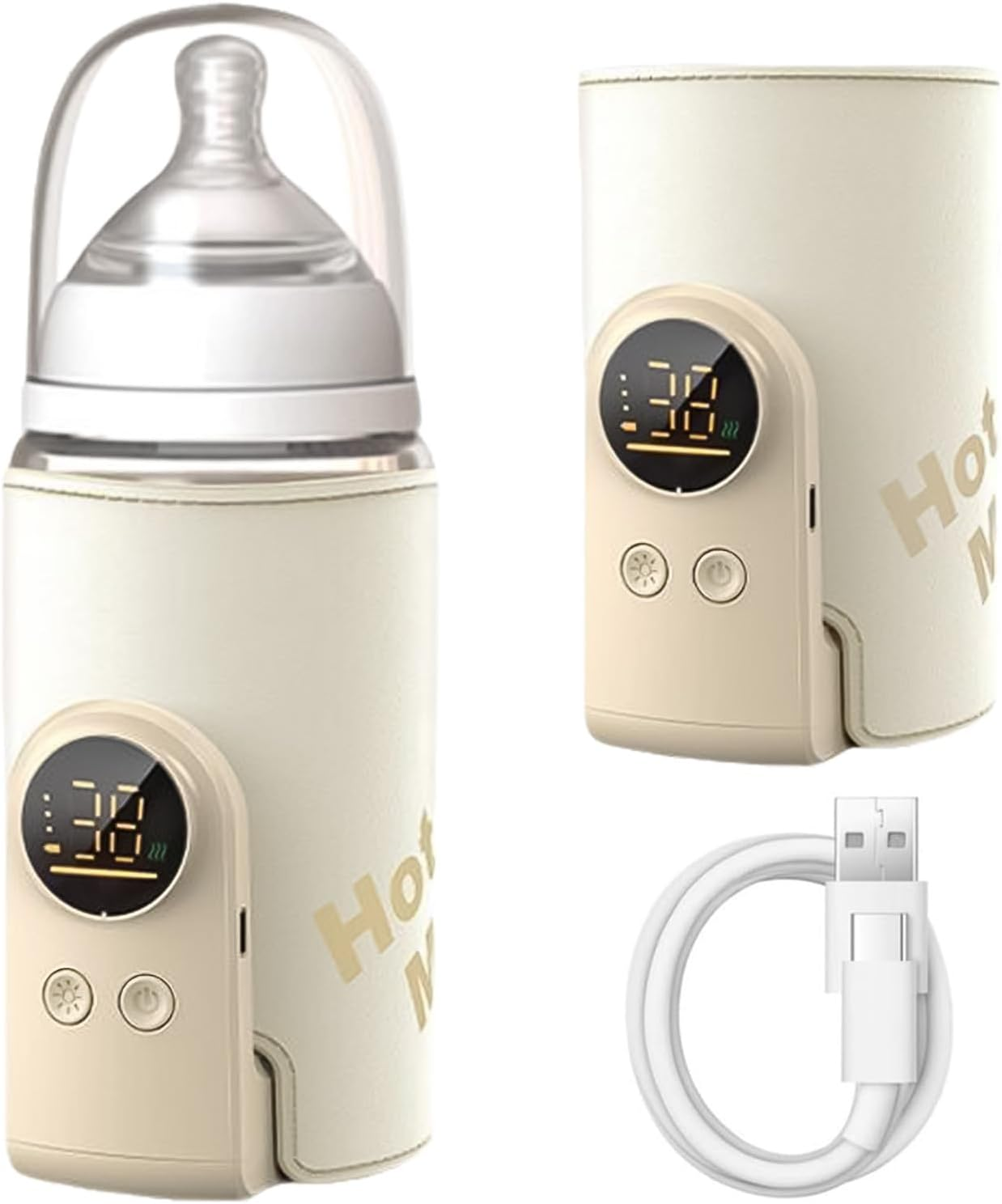 Portable Bottle Warmer, Fast Charging Infant Bottle Warmer, Portable Baby Milk Warmer with LED Display, 6-Speed Temperature Control, 360 Degree Wrap Even Warming, for Home and Outing image number 1