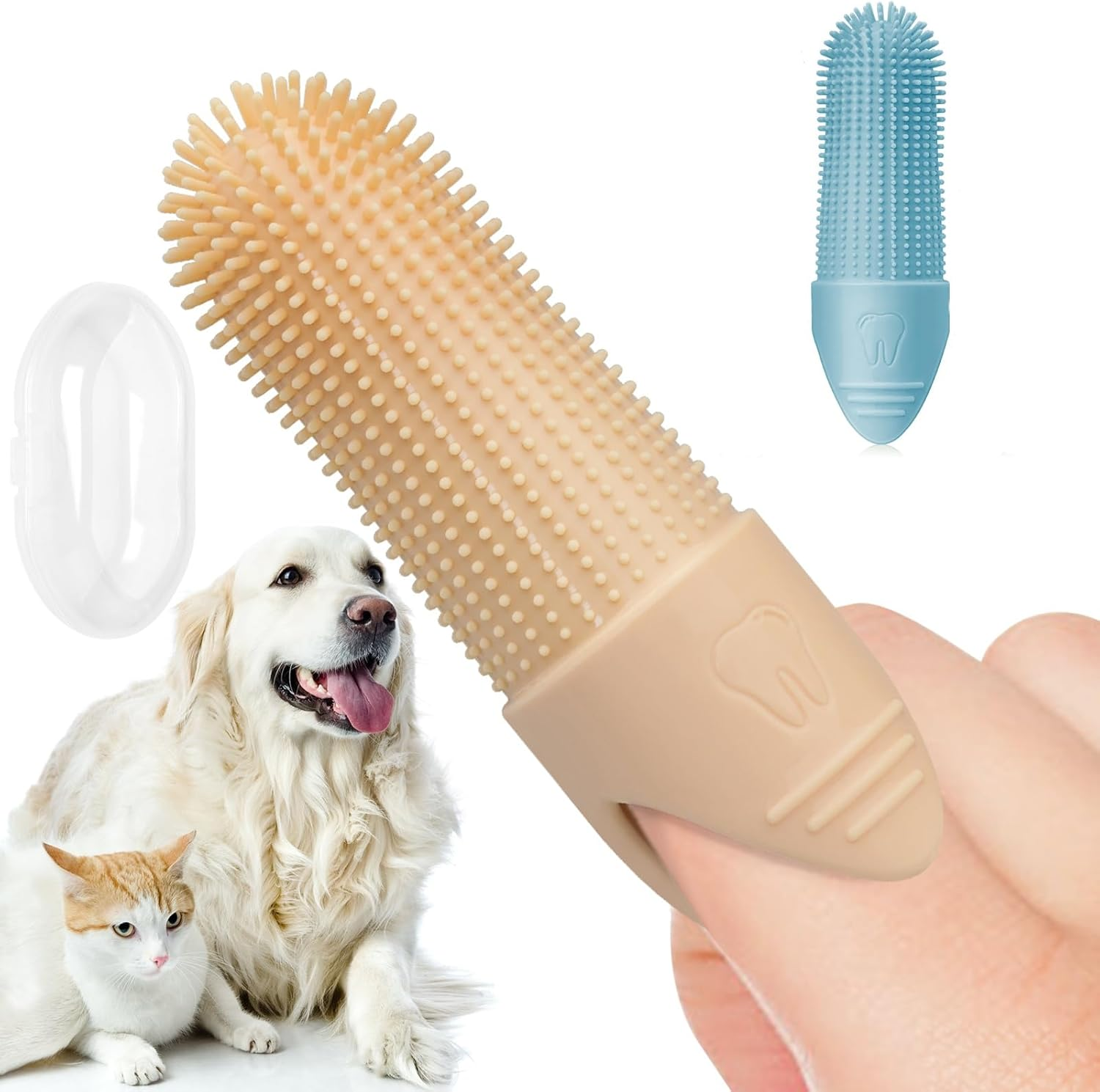 4 Pack Dog Toothbrush, 360&deg; Cleaning Finger Brush for Dogs Teeth, Food Grade Silicone Pet Toothbrush Fits Most Fingers, Puppy Toothbrush for Dogs & Cats Dental Care