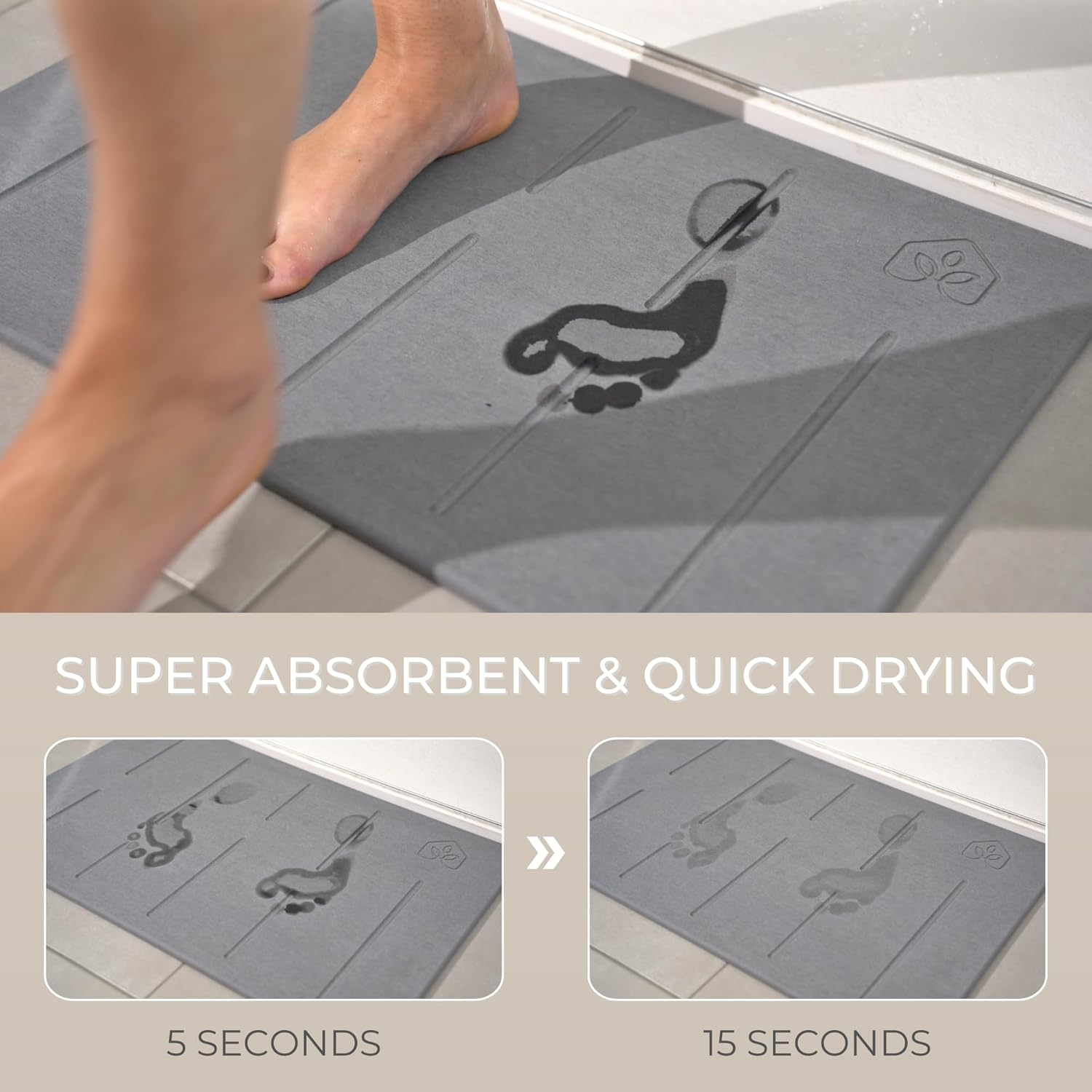 Natureva Home - Stone Bath Mat | Super Absorbent, Quick Dry, Non Slip | Modern Diatomite Bathroom Mats | Made of Natural Diatomaceous Earth | Absorbing Water Instantly I Design Rain | Colour Graphite - Flow - Graphite image number 5