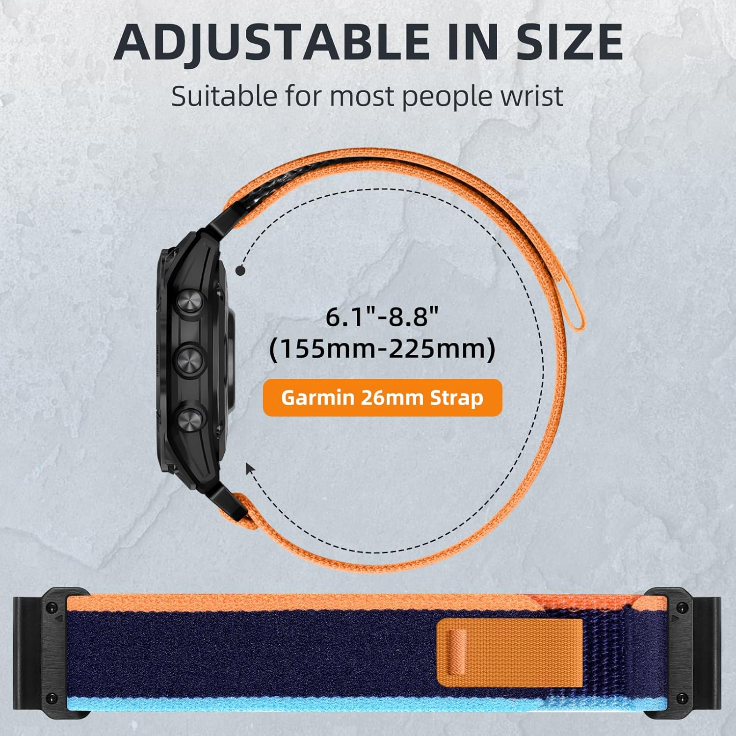 Ouwegaga Compatible with Garmin Fenix 8 51Mm/Fenix 7X/Fenix 6X/Fenix 5X Band, 26Mm Width Nylon Sport Watch Strap for Fenix 7X Pro/Fenix 6X Pro/Fenix 5X Plus/Fenix 3/3 Hr/Enduro 1 2 3/Instinct 3 50Mm - Black image number 6