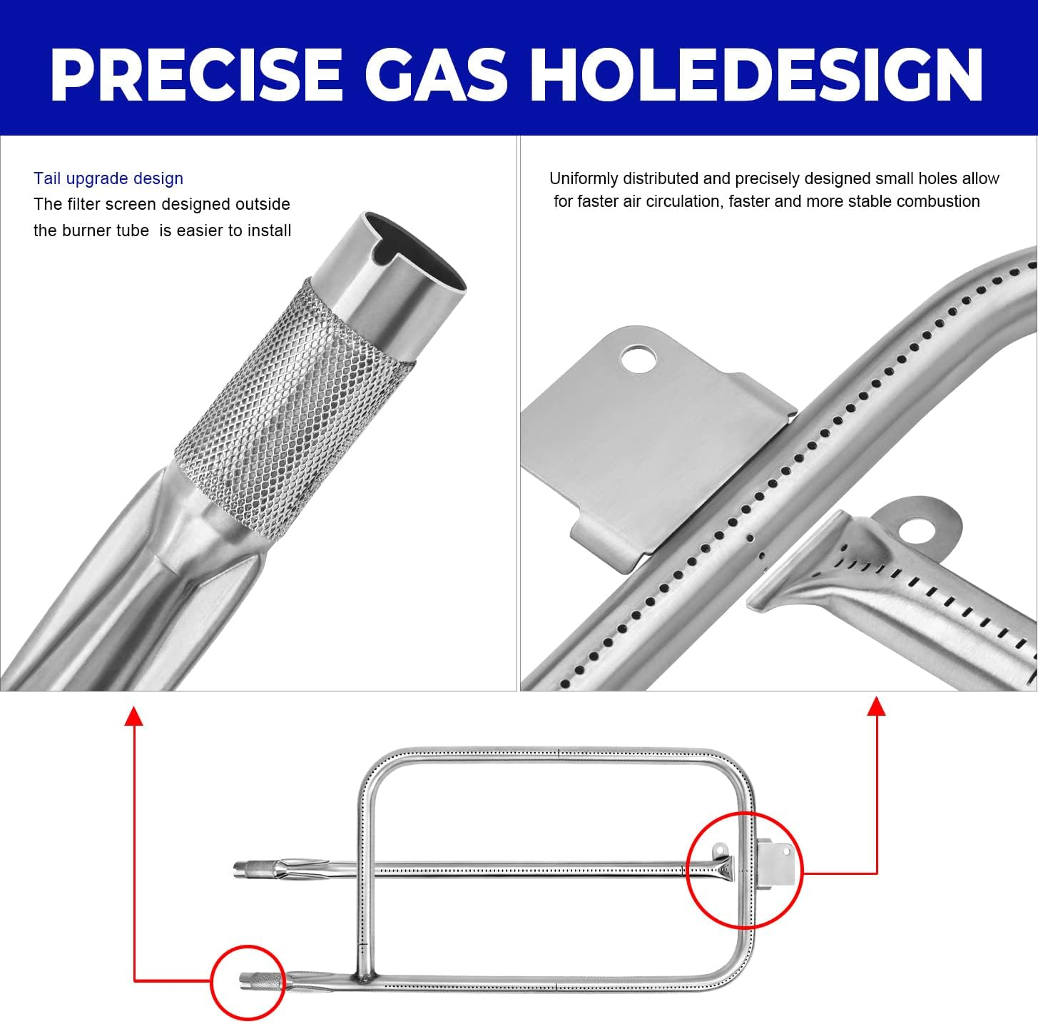 GGC Grill Burner Tube for Weber 65032 Q300 Q320 Q3000 Q3200 Series Grills, Stainless Steel 60036 Grill Burner Tube Set Replacement for Weber 404341 57060001 586002