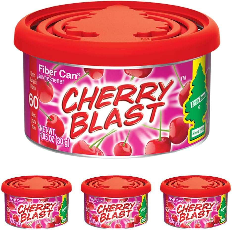 Little Trees Car Air Freshener. Fiber Can Provides a Long-Lasting Scent for Auto or Home. Adjustable Lid for Desired Strength. Cherry Blast, 4 Air Fresheners image number 3