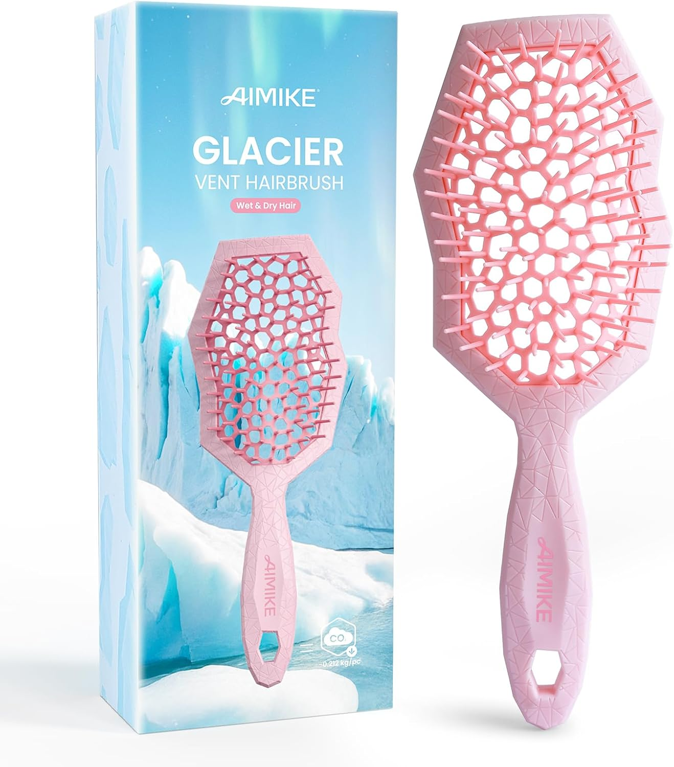 AIMIKE Glacier Detangling Brush, Pain-Free Detangler Brush for Curly Hair Wet & Dry Use, Glide through Tangles with Ease, Vented Hairbrush for Women'S 2C to 4C Curls, Blue