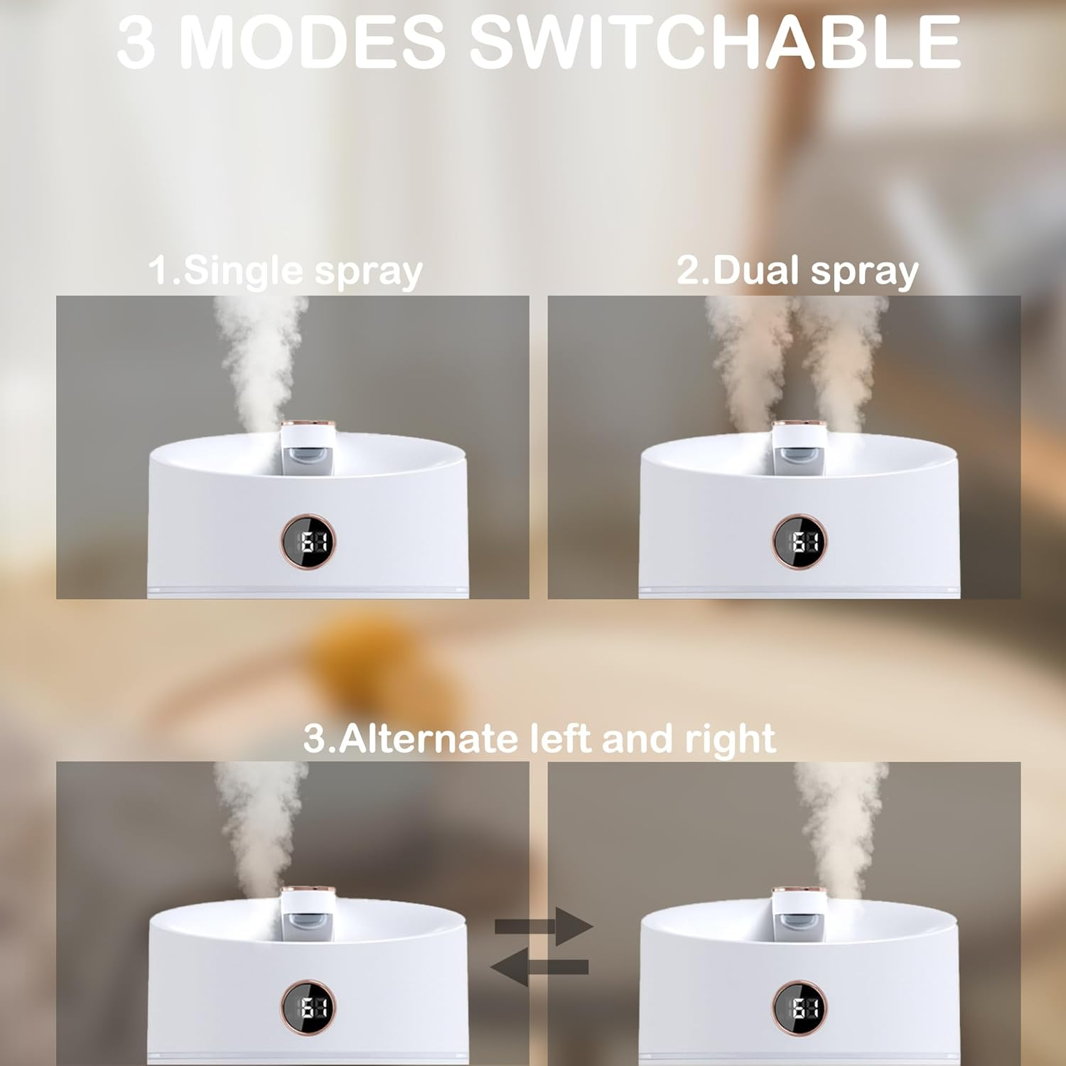 Humidifier, Air Humidifier for Bedroom 3L Large Capacity,Seven-Color Breathing Lamp,Double-Hole Spray,Silent Humidification,Portable,Usb Power Supply,White image number 2