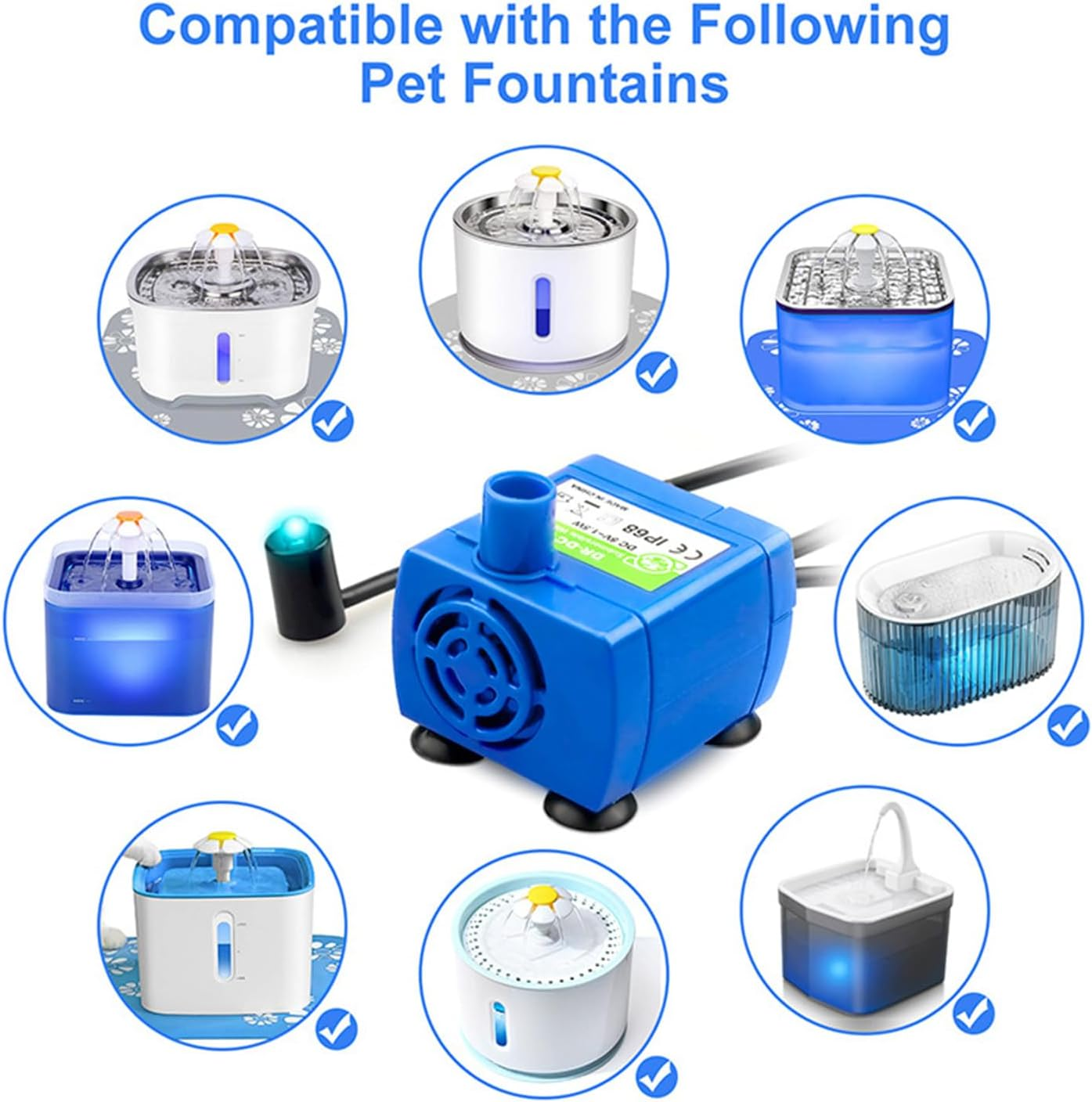 Cat Water Fountain Pump,Pet Fountain Replacement Pump DR-DC160 Motor for 360&deg;Stainless Steel Cat Fountain and Cupcake Ceramic Drinking Fountain (No LED) image number 3