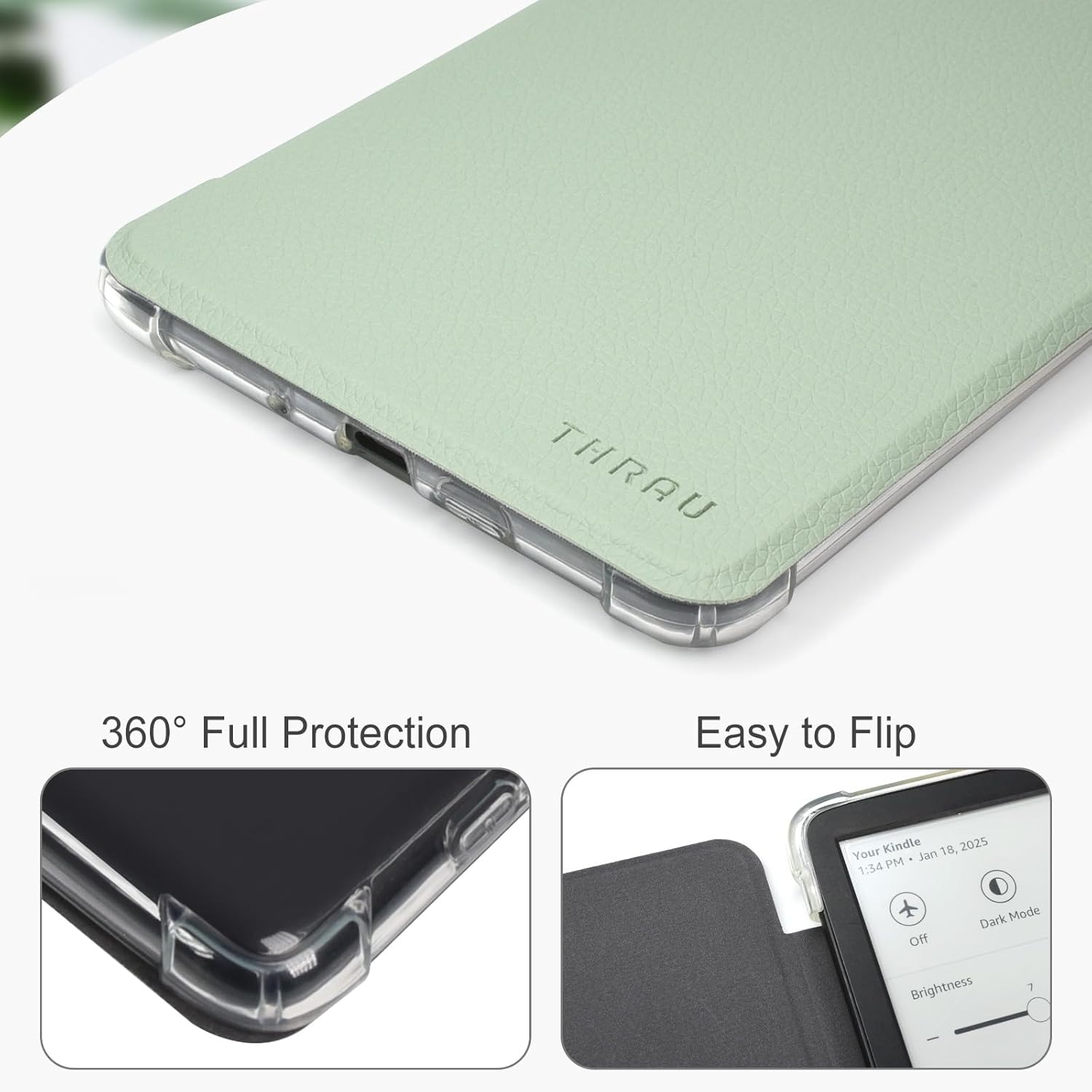 THRAU Case for 6" All-New Kindle 2024/2022 (11Th Gen) &ndash; Ultra Clear Soft Flexible Transparent TPU Back Cover Light Shell with Auto Wake/Sleep for Kindle Basic, Agave Green image number 2