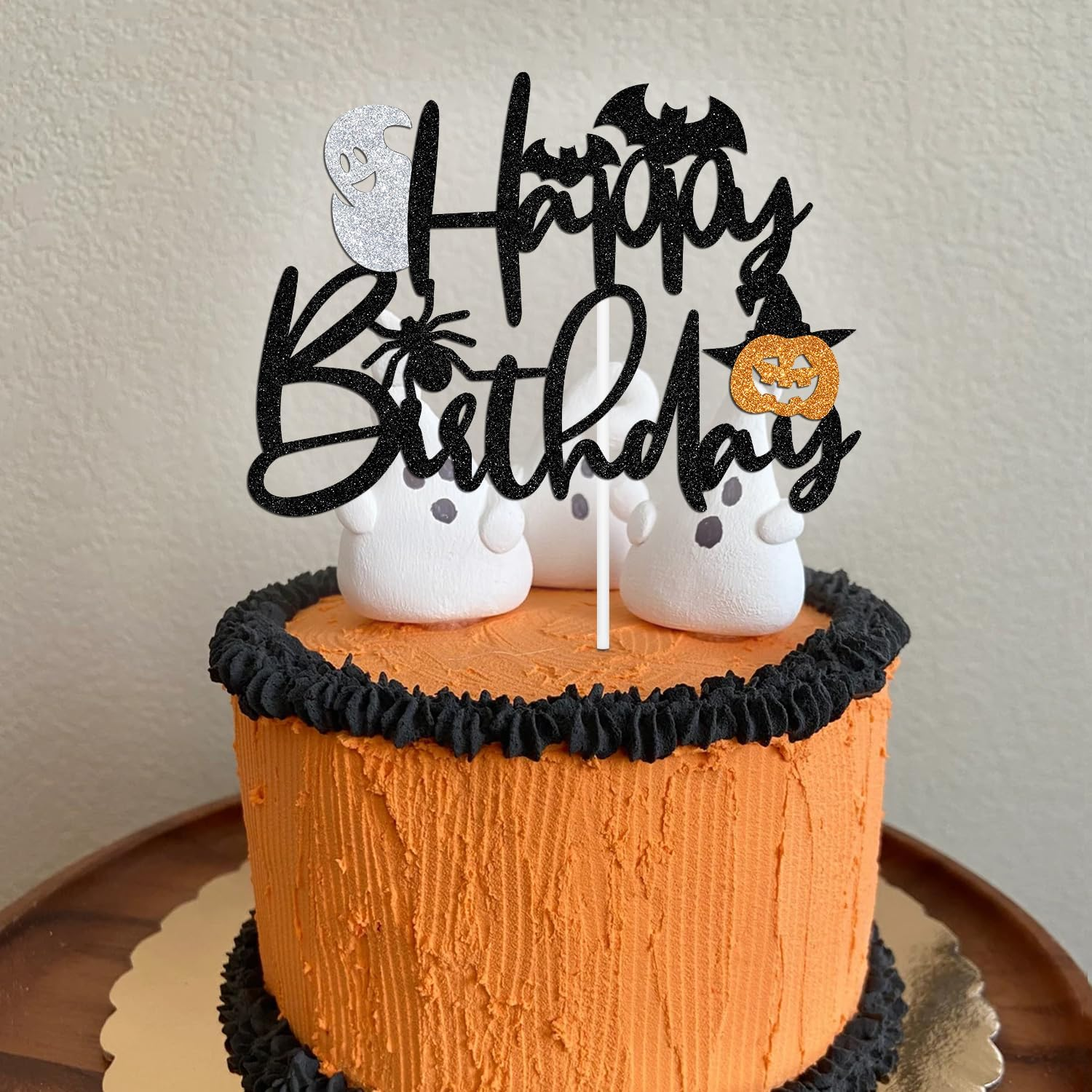 Halloween Happy Birthday Cake Topper, Halloween Spooky Birthday Decorations, Pumpkin Bat Spider Horror Ghost House Halloween Birthday/Baby Shower Party Decoration Supplies for Kids Adults image number 5