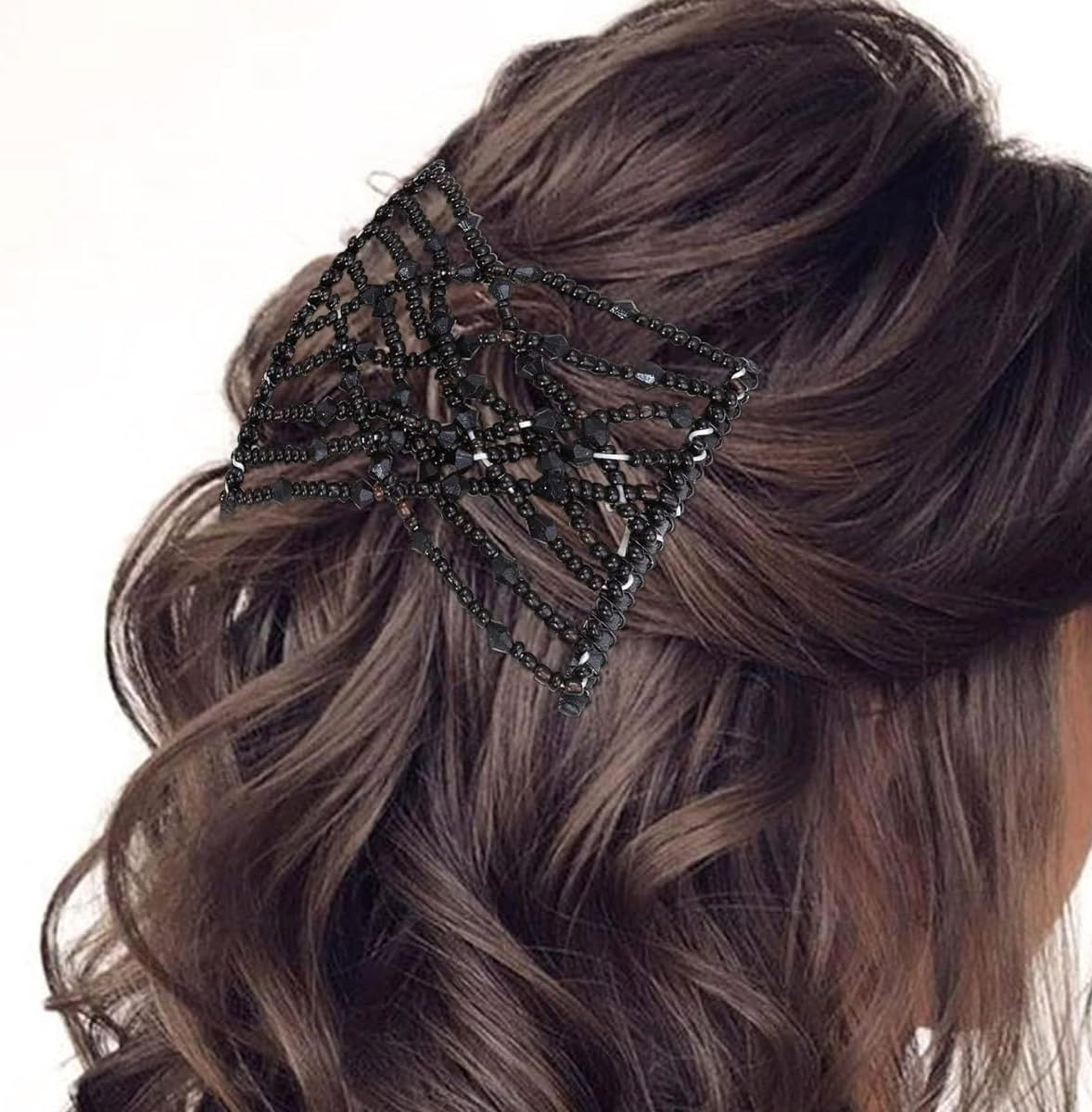 Hoite 3Pcs Women Elastic Comb Hair Clips Vintage Beaded Black White Brown for Daily Styling Securing Various Hairstyles image number 5