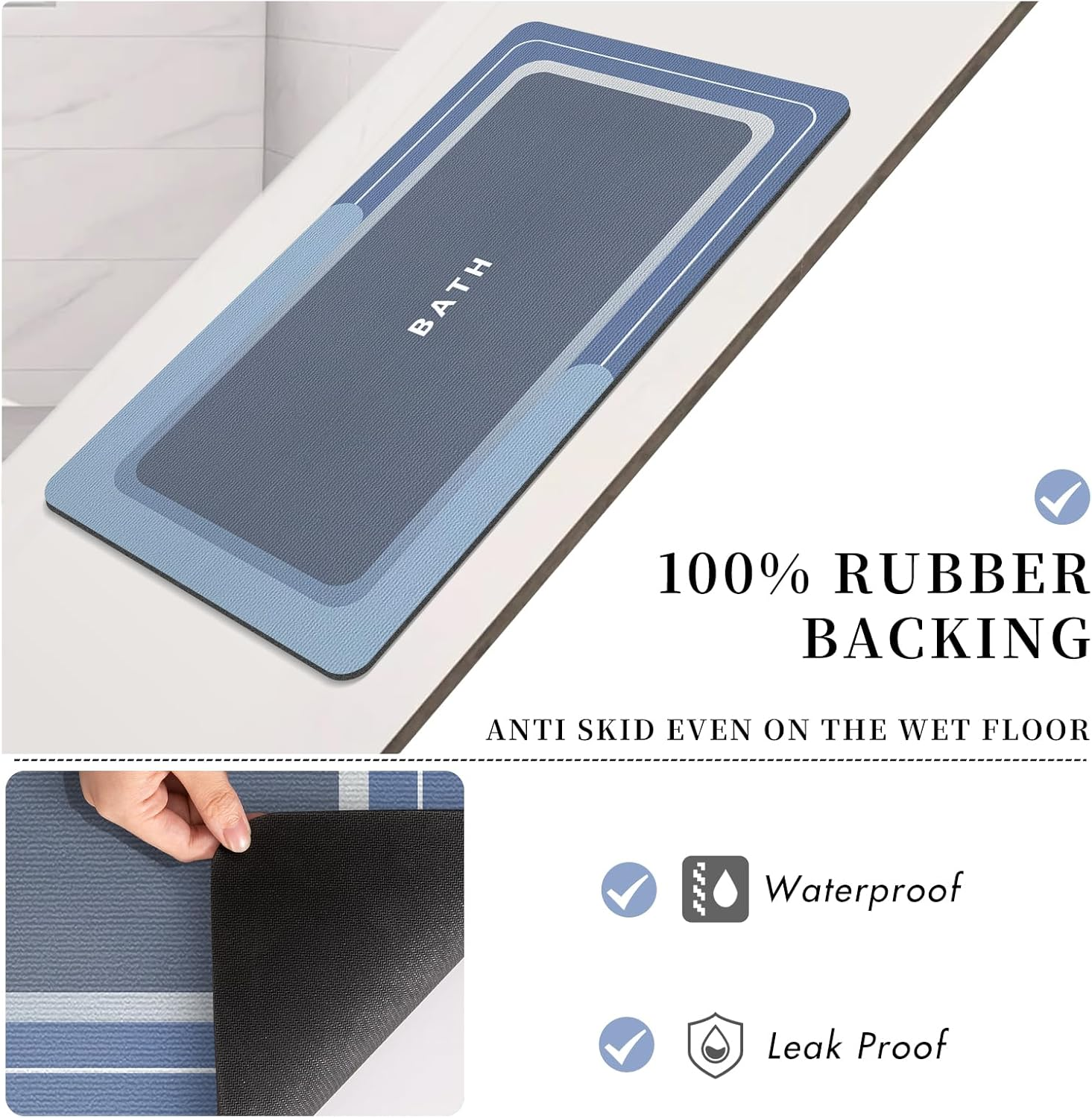 Bath Mat, Bathroom Rugs Super Absorbent Shower Mats Quick Dry Thin Rubber Mats for Bathroom Floor Fit under Door Bath Mat for for Floor Bathtub Vanity-Bathmat Bath Rug image number 6