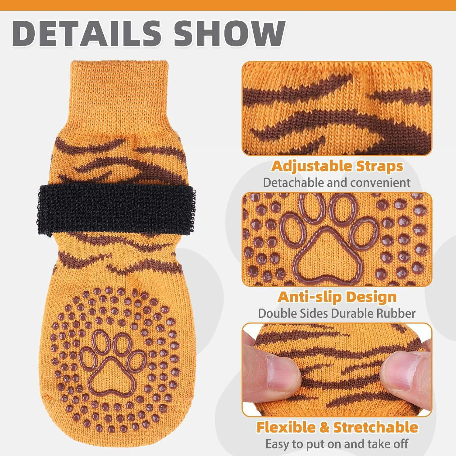 KOOLTAIL anti Slip Dog Socks for Hot/Cold Pavement to Prevent Licking Paws, Dog Boots&Paw Protector with Grip for Hardwood Floors, Halloween Thanksgiving Traction Booties for Small Medium Large Dogs L image number 5