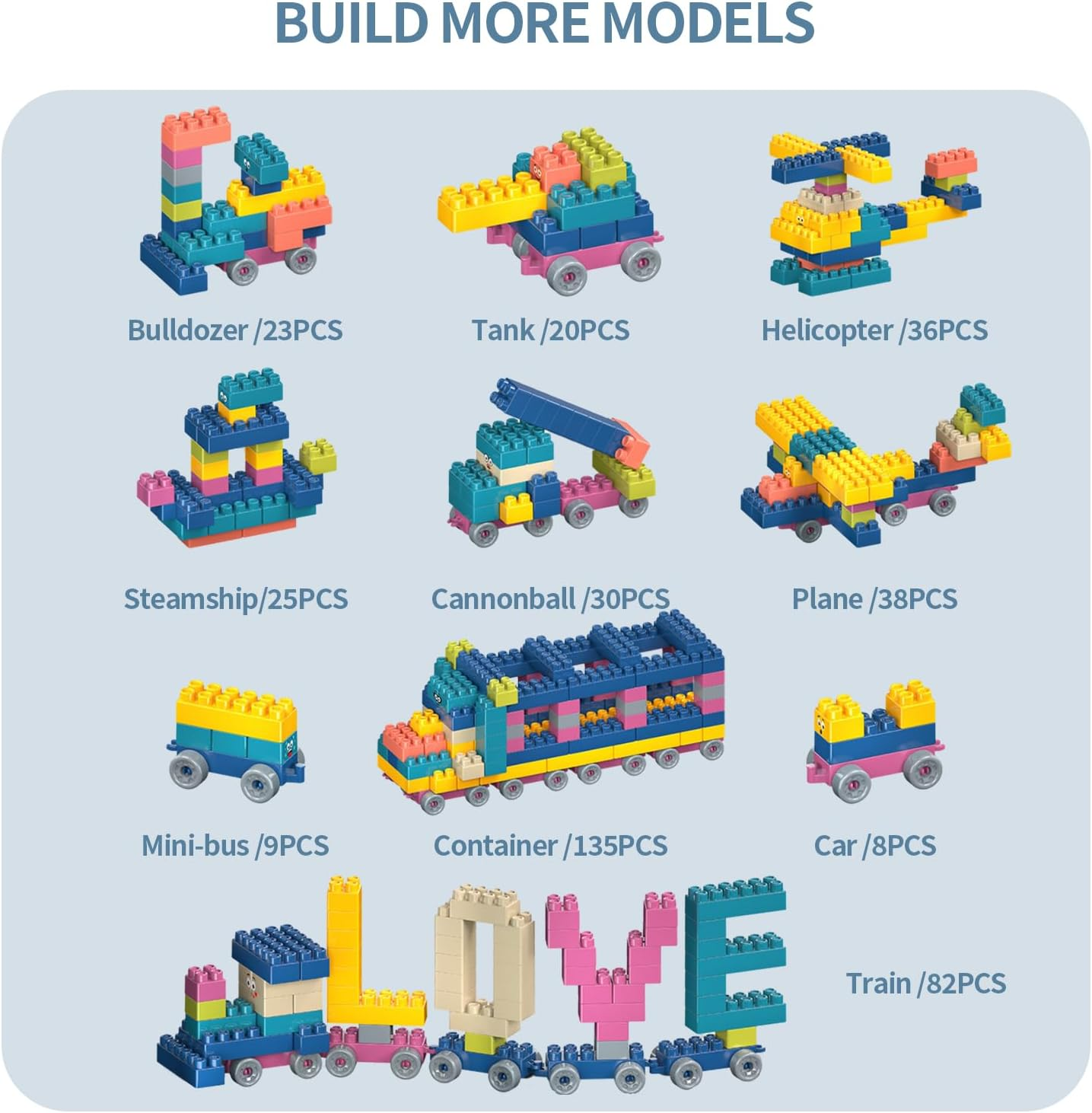 Oolong 300 Pcs Building Blocks,Building & Construction Toys,Educational  Blocks, with Torage Box,Suitable for All Children Intelligence Development Brain Stimulation,Parent-Child Interaction Toys
