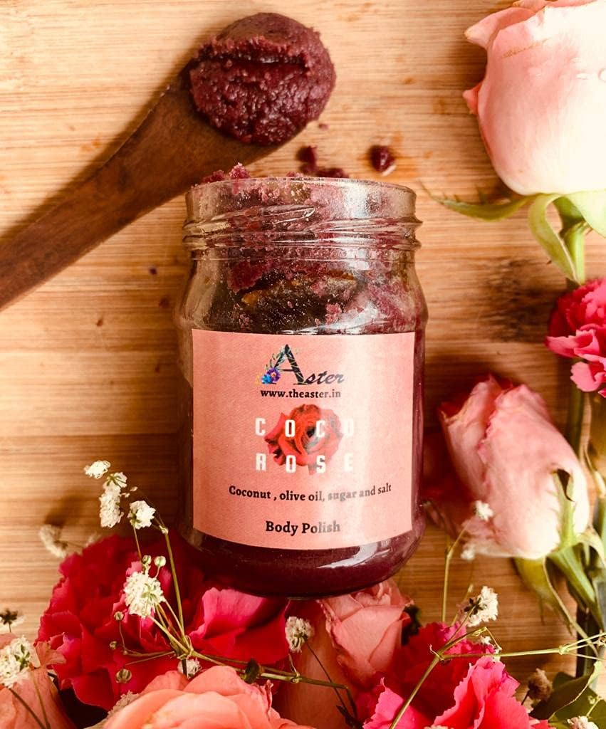 Aster COCO ROSE SCRUB, Body Scrub, Rose Scrub, Handmade, Gentle Exfoliation, Exfoliation & Cleansing for Glowing, Smooth and Soft Skin, No Paraben & SLS, Body Polish 100 GMS