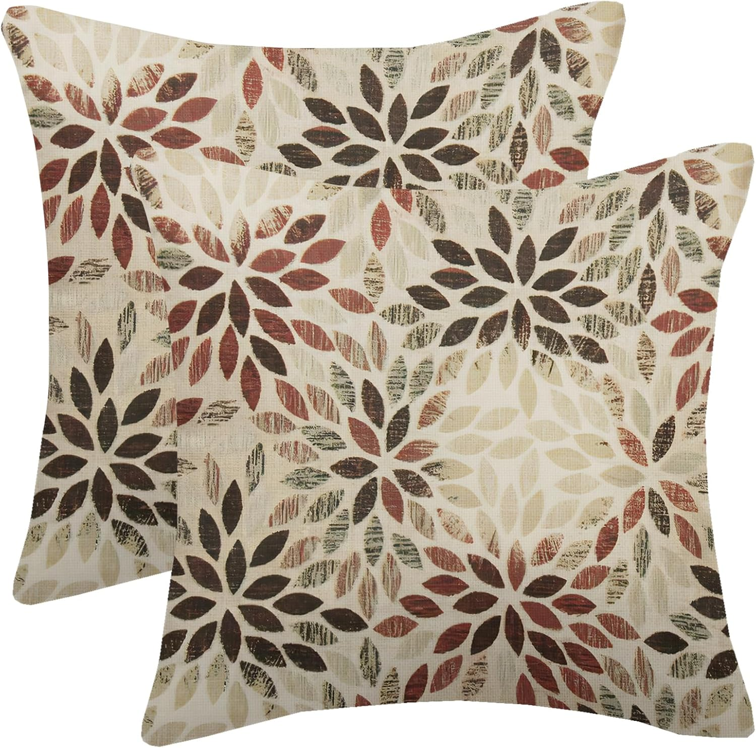 Dahlia Pillow Covers 18X18 Inch Set of 2 Summer Rust Geometric Flower Outdoor Decorative Throw Pillows Farmhouse Navy Blue Pillow Case Linen Square Cushion Cover for Home Sofa Bedroom Living Room
