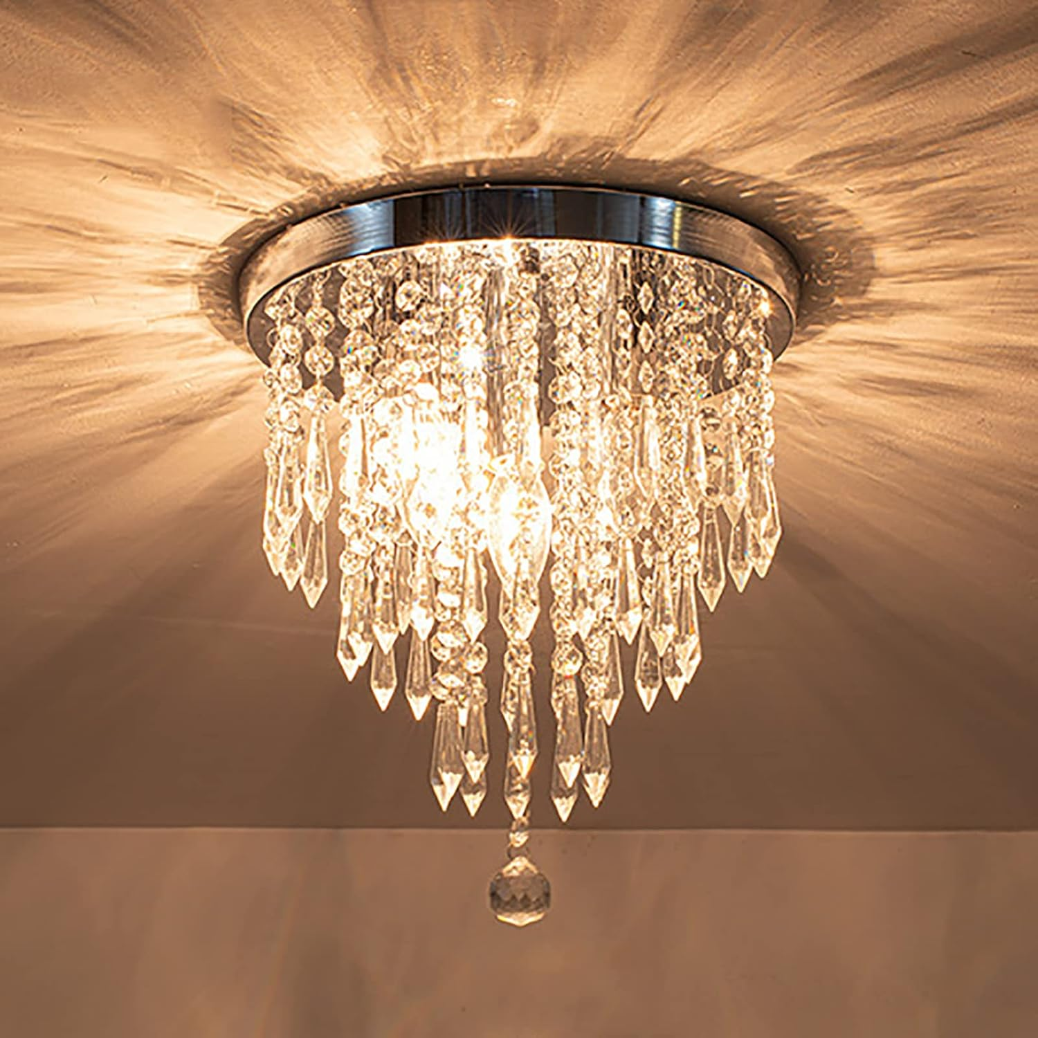 UOSR Modern Mini Crystal Chandelier LED D30*H30Cm Semi Flush Mount 3 Colors Lighting Kitchen Light Fixtures Crystal Ceiling Lamp Modern Decor for Bedrooms Living Room Dinning Rooms Hallway Kids Room image number 2