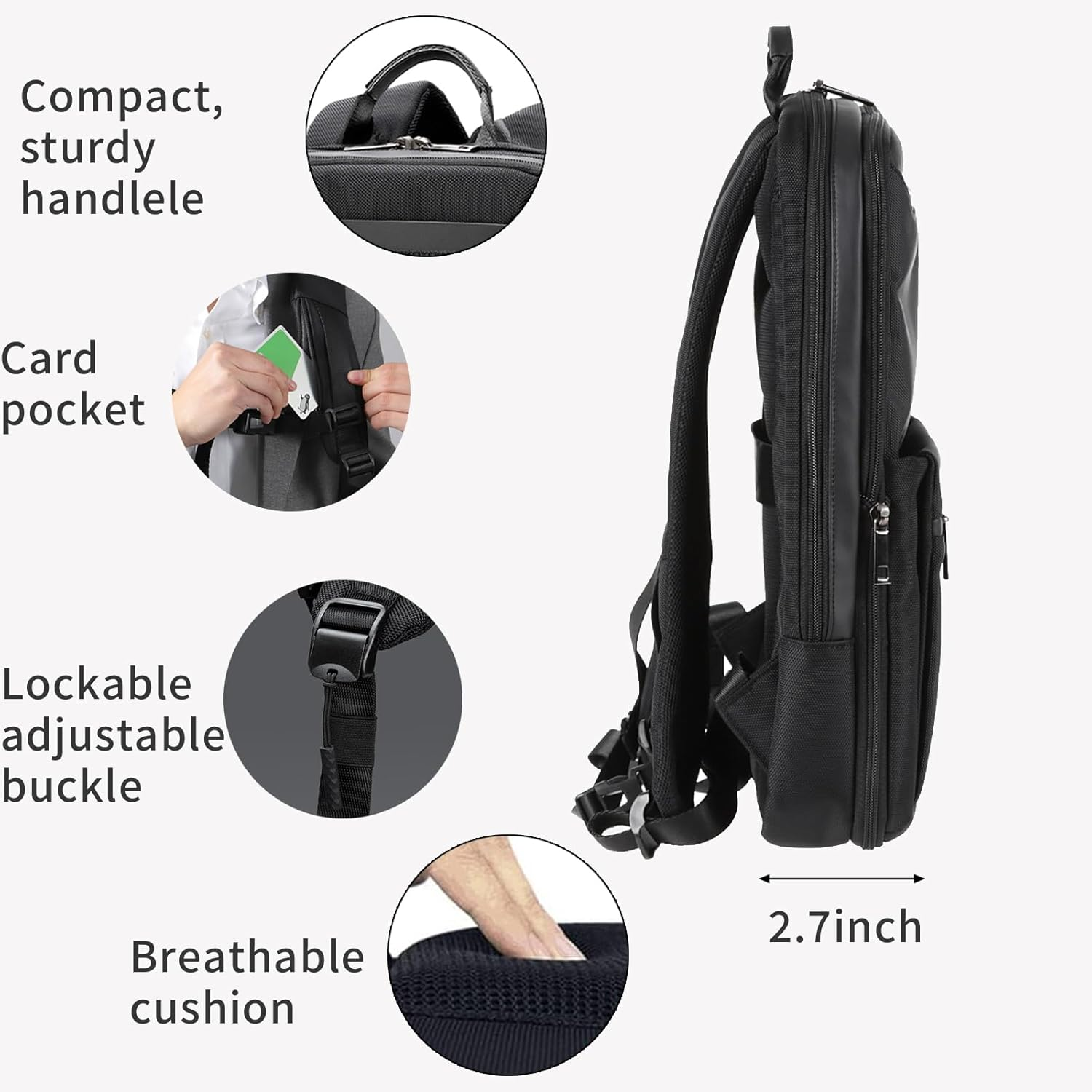 Zepirion Expack Men'S Slim Business Backpack, Twice Expansion, Water Repellent, 15.6-Inch Laptop, A4 Storage, Thin Backpack, Commuting Bag image number 6