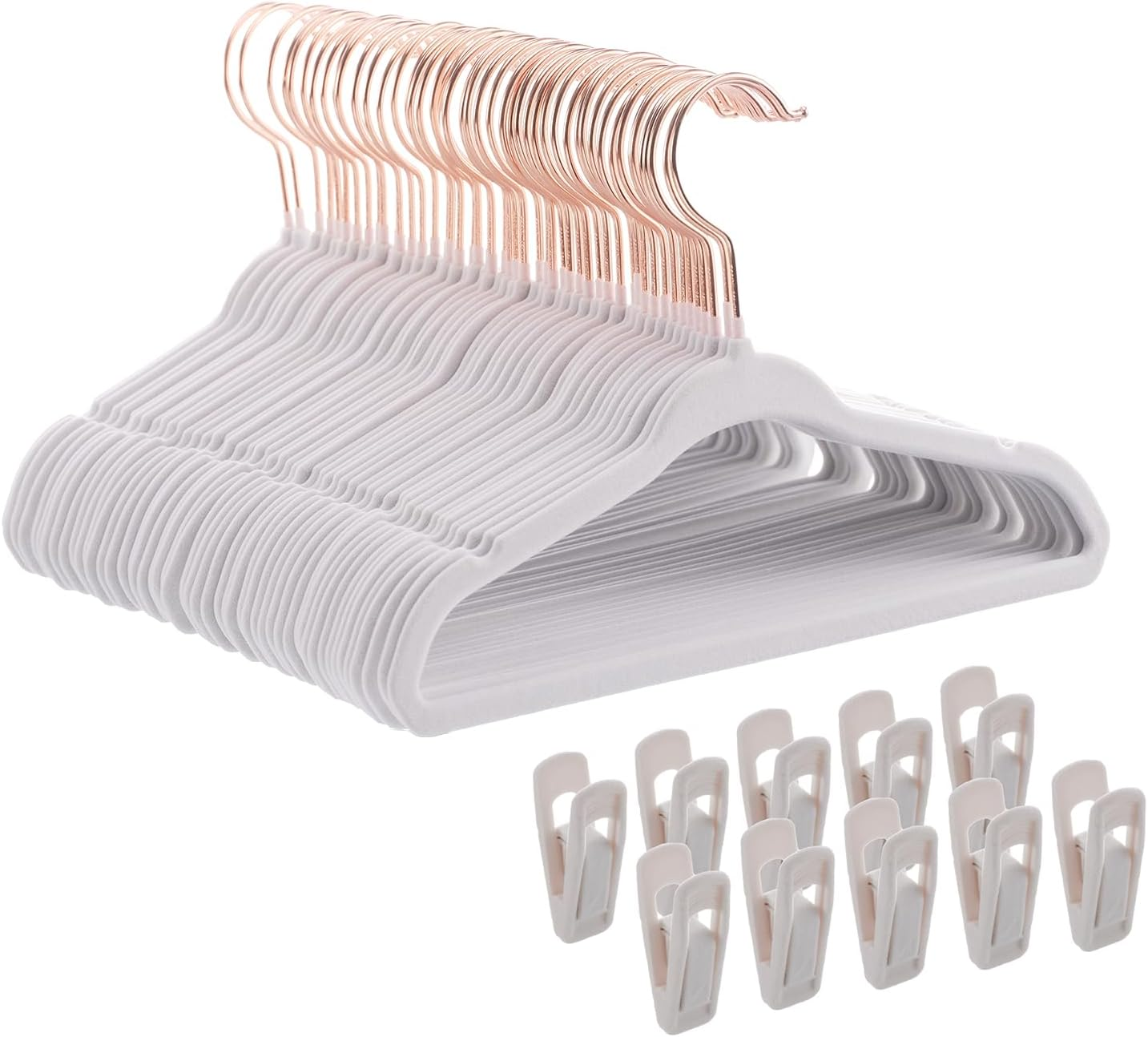 Tonswachic Kids Velvet Hangers - 11 Inch Non Slip Toddler Hangers - 50 Pack with 10 Finger Clips, White image number 5
