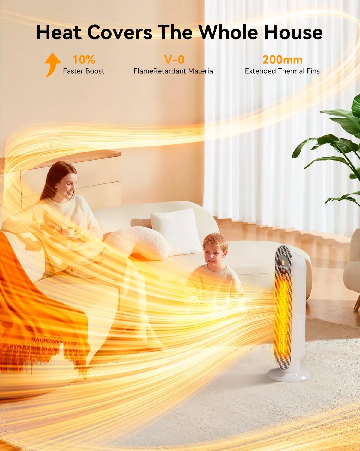 Micomlan Fan Heater for Bedroom, 2000W Fast Heating Space Heaters, Portable Ceramic PTC Tower Heater 12H Timer, Oscillating Electric Heater for Bathroom, Living Room, Office, Large Room, Indoor Use image number 4