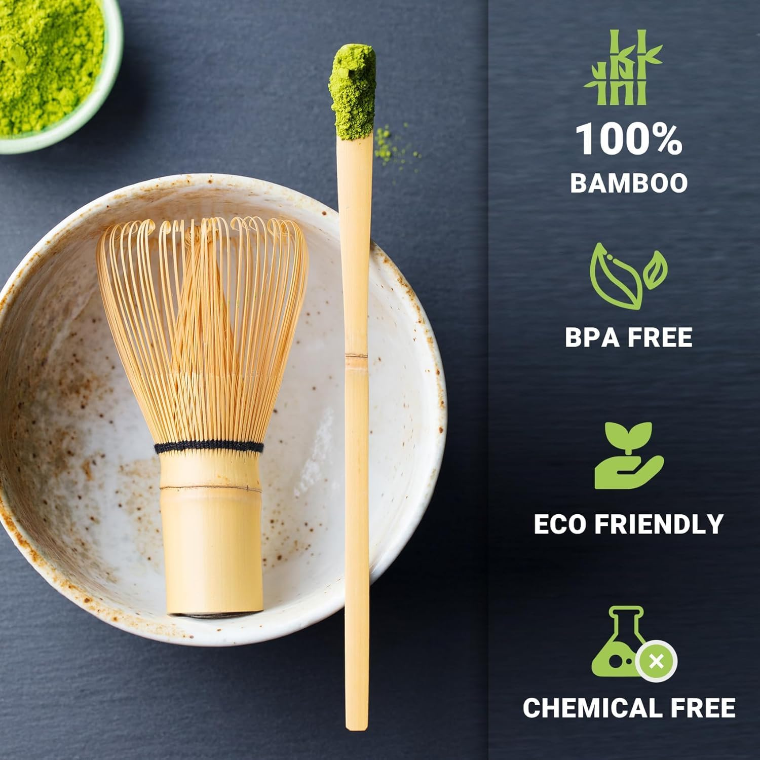 Premium Matcha Whisk Set for Japanese Tea Ceremony | 5-Piece Kit with Bamboo Whisk (Chasen), Scoop, Spoon & Steel Sifter | Authentic Traditional Tea Tools | Classic Green Design image number 1