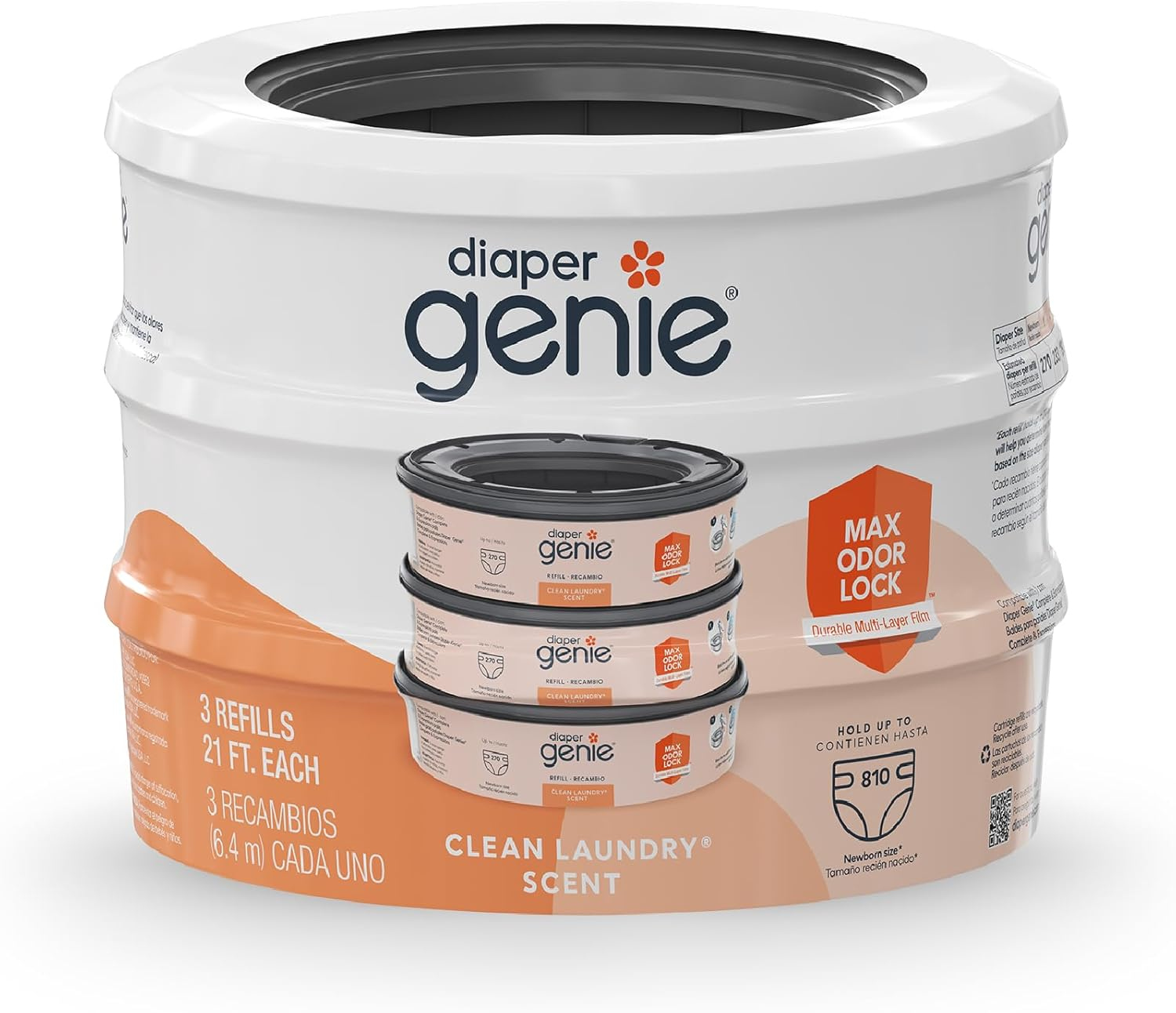 Diaper Genie Bags Refills 270 (Pack of 3) Clean Laundry Scent | Diaper Pail Refills with Max Odor Lock | Holds up to 810 Newborn Diapers image number 6