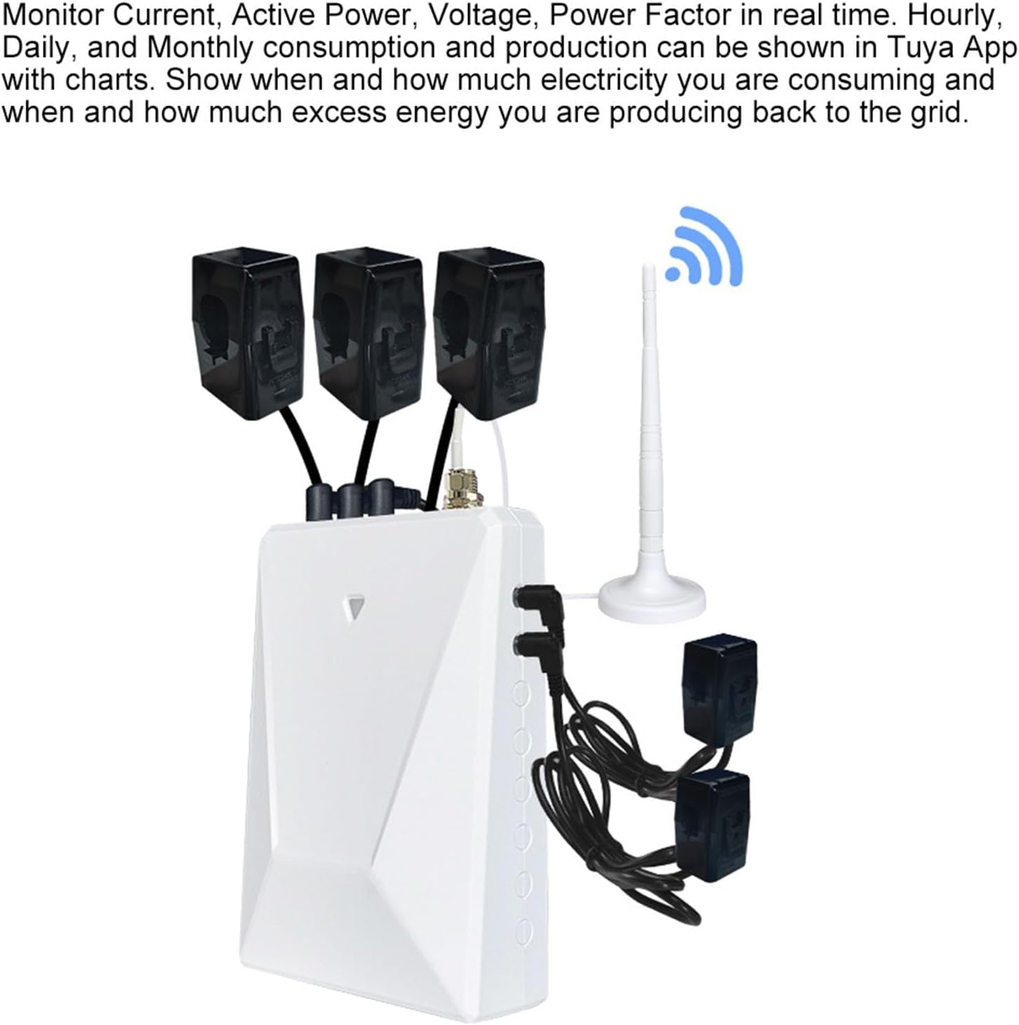 Smart Home Energy Monitor, Multifunctional Electricity Solar Energy Meter Monitor, Real-Time Energy Data & History, Support Multi Channel Measurement, Pluggable Card Coil