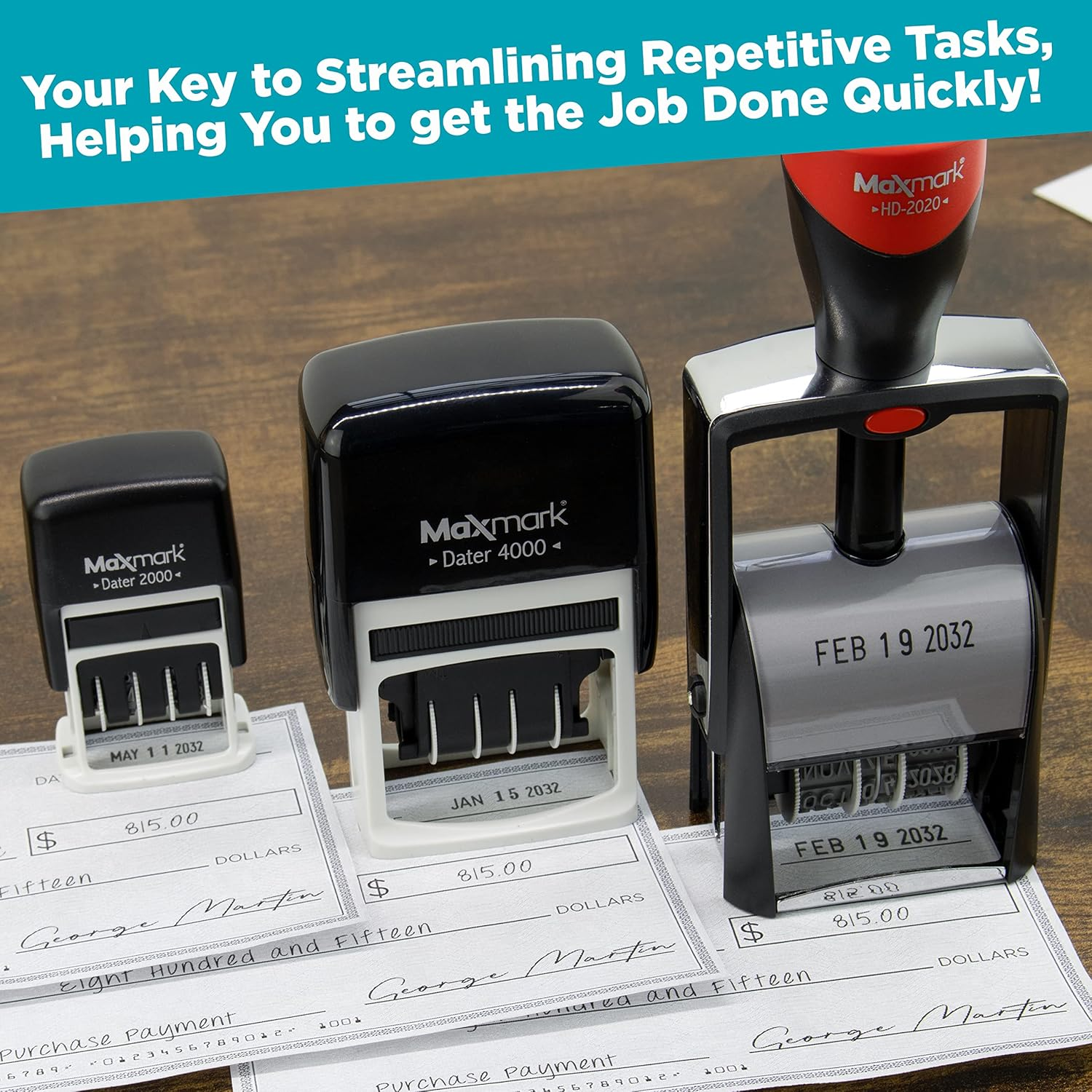 2000 plus 2020 Heavy Duty Date Stamp, Large Date Size - Exclusive 12-Year Band Red - Black image number 6