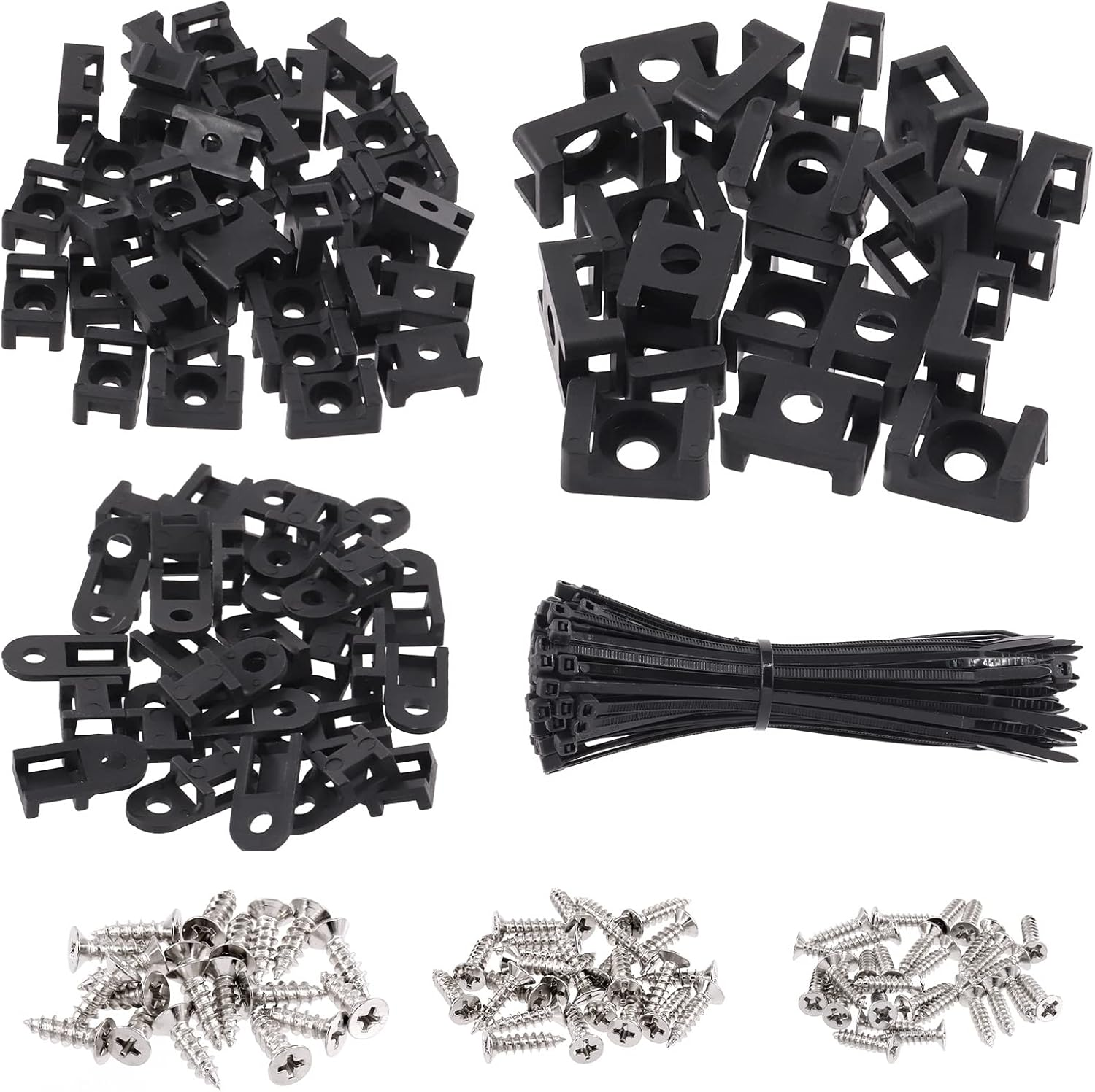 Glarks 360Pcs White Cable Tie Base and Cable Zip Ties with Mounting Screws Set, 120Pcs 3MM 4MM 6MM Saddle Type Mount Wire Holder and 120Pcs 6 Inch Self-Locking Cable Tie with 120Pcs Pan Head Screws