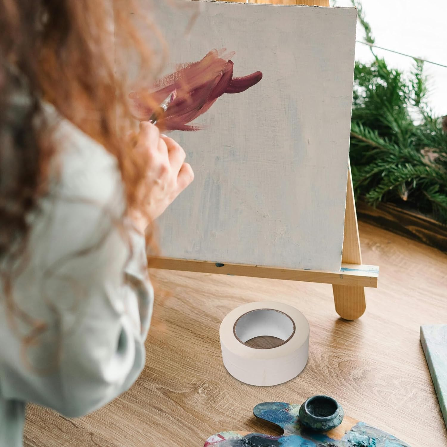 1Roll Paper Masking Tape for Automotive Painting High Temperature Resistant Writable Roll for Multiple Projects and Easy Application image number 5