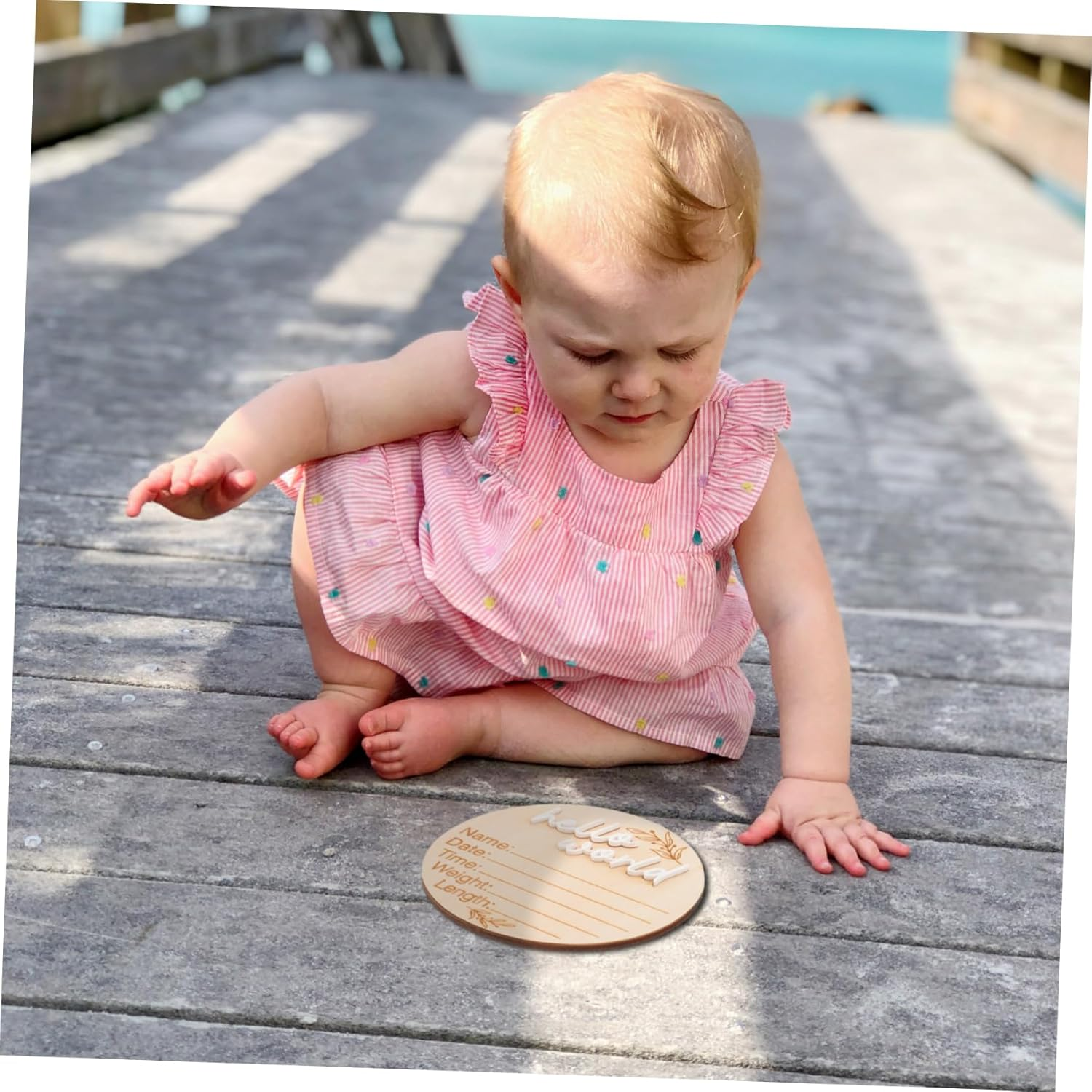 BESPORTBLE 2Pcs Newborn Birth Announcement Sign Wooden Disc Milestone Cards for Nursery image number 5