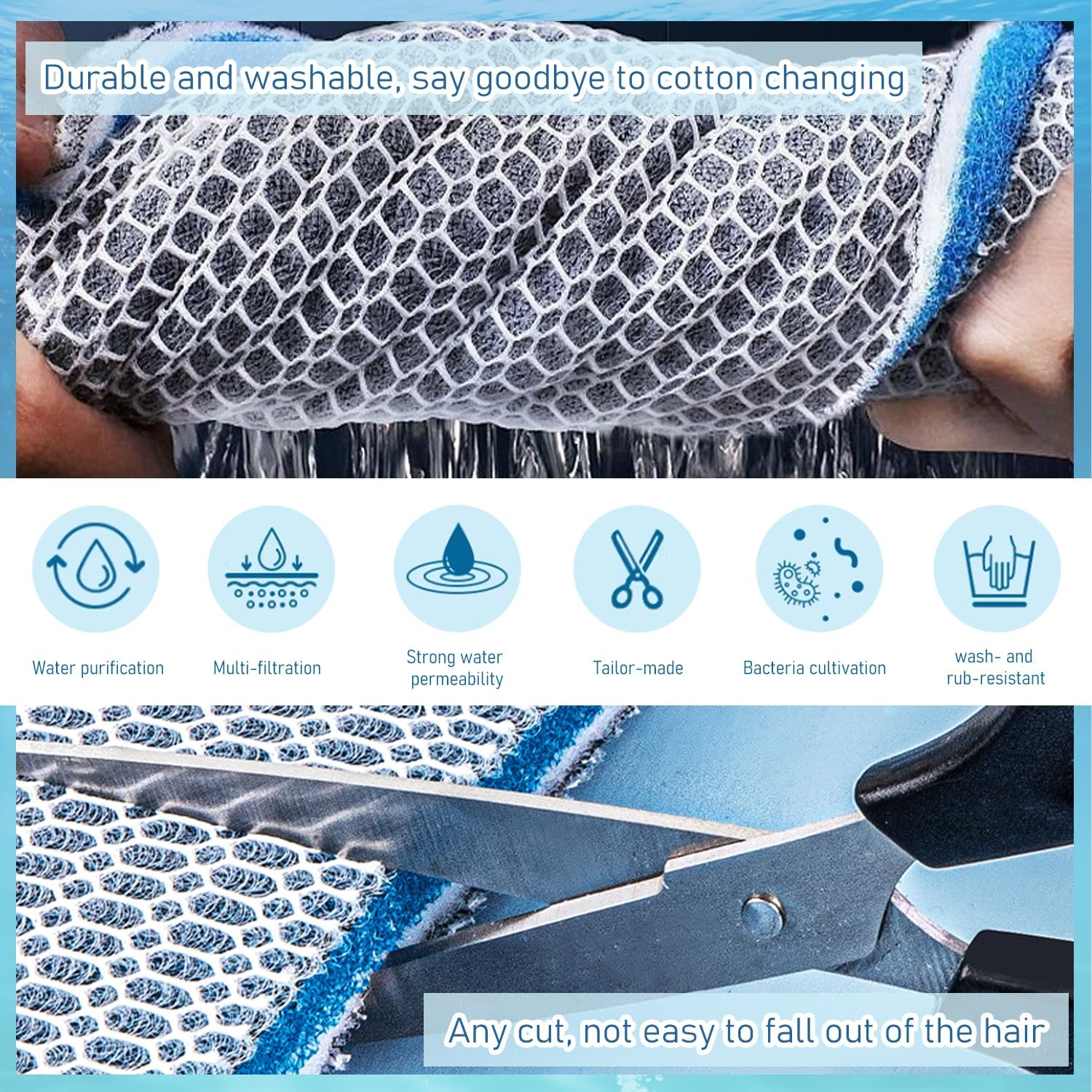 TORMEN 10"X 4" Fish Tank Sponge Pad, 8-Layer Aquarium Filter Media, Cut-To-Fit Foam Filter for Aquarium, Pond, and Hydroponics, Highly Effective Filtration for Freshwater and Saltwater Tanks(1Pcs) image number 4