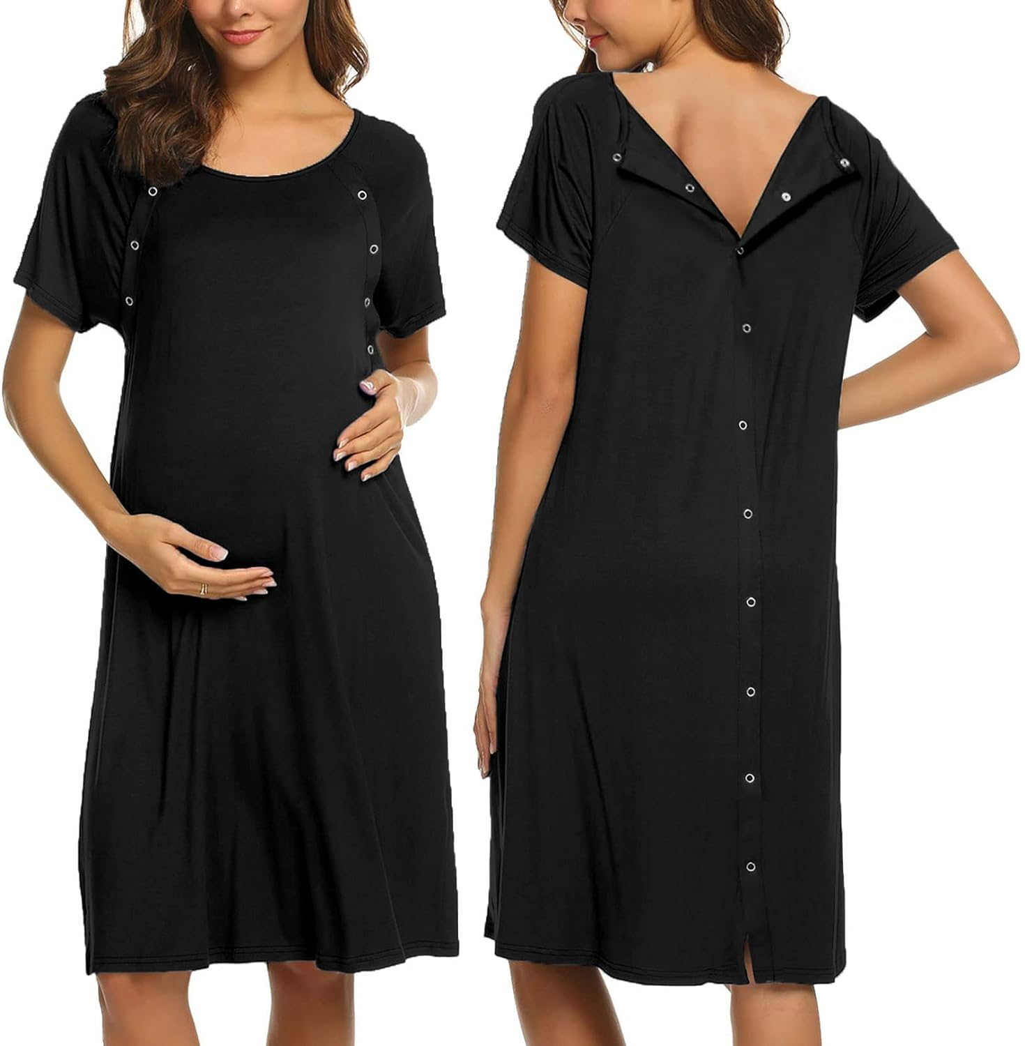 Ekouaer Women&rsquo;S Nursing/Delivery/Labor/Hospital Nightdress Short Sleeve Maternity Nightgown with Button S-XXL