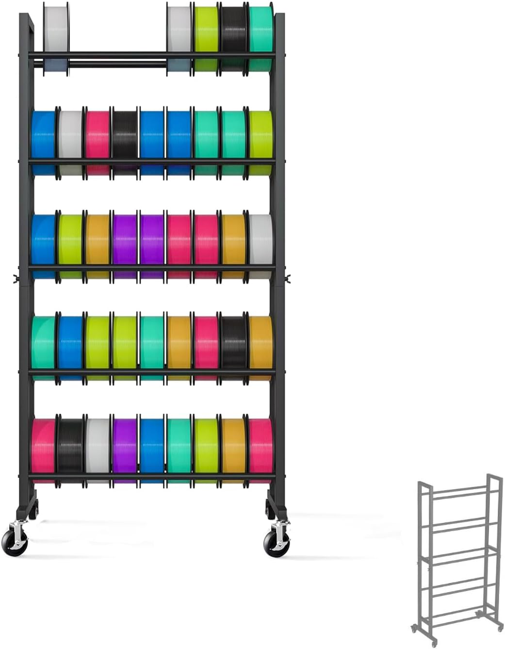 Lokkr 3D Printer Filament Storage Rack - 5 Tier Rolling 3D Printer Accessories with Wheels & Flat Feet, Heavy Duty Metal Shelf for PLA/ABS/TPU, Filaments Holder for 3D Printing Business/Studio image number 1