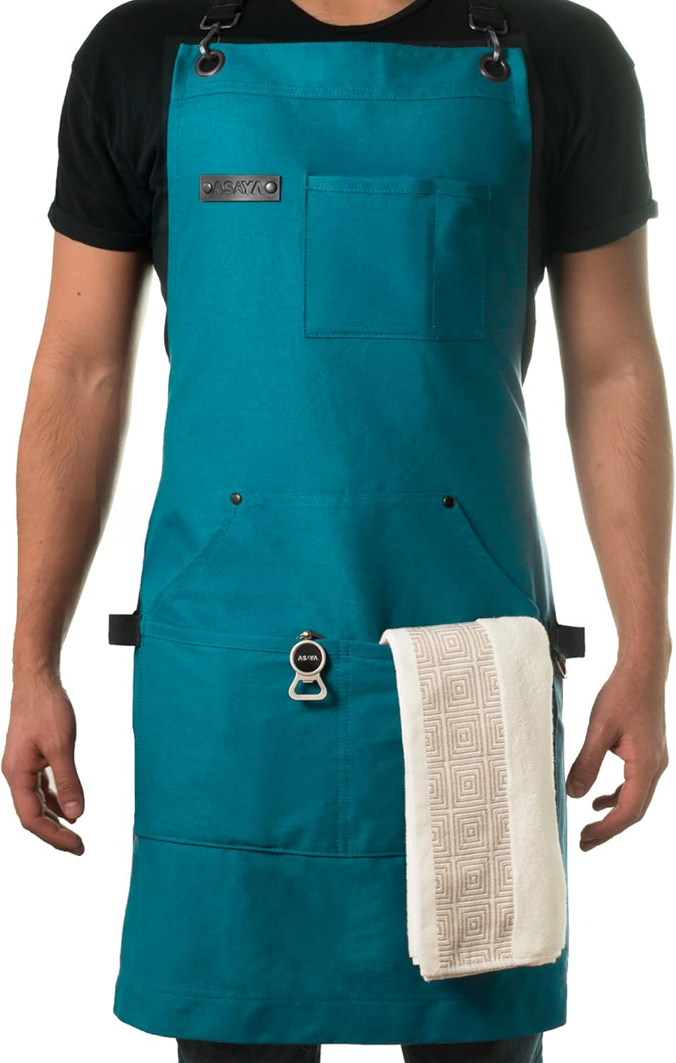 Asaya Chef Apron for Men and Women + Hand Towel and Bottle Opener - 10Oz Canvas
