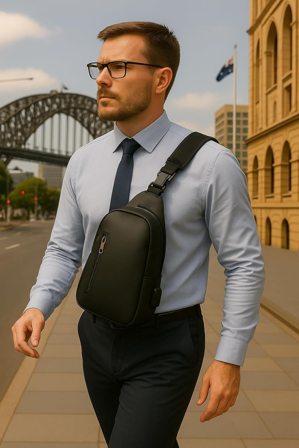 Waterproof Sling Backpack, Crossbody Shoulder Bag with Multiple Zippers, Black image number 4