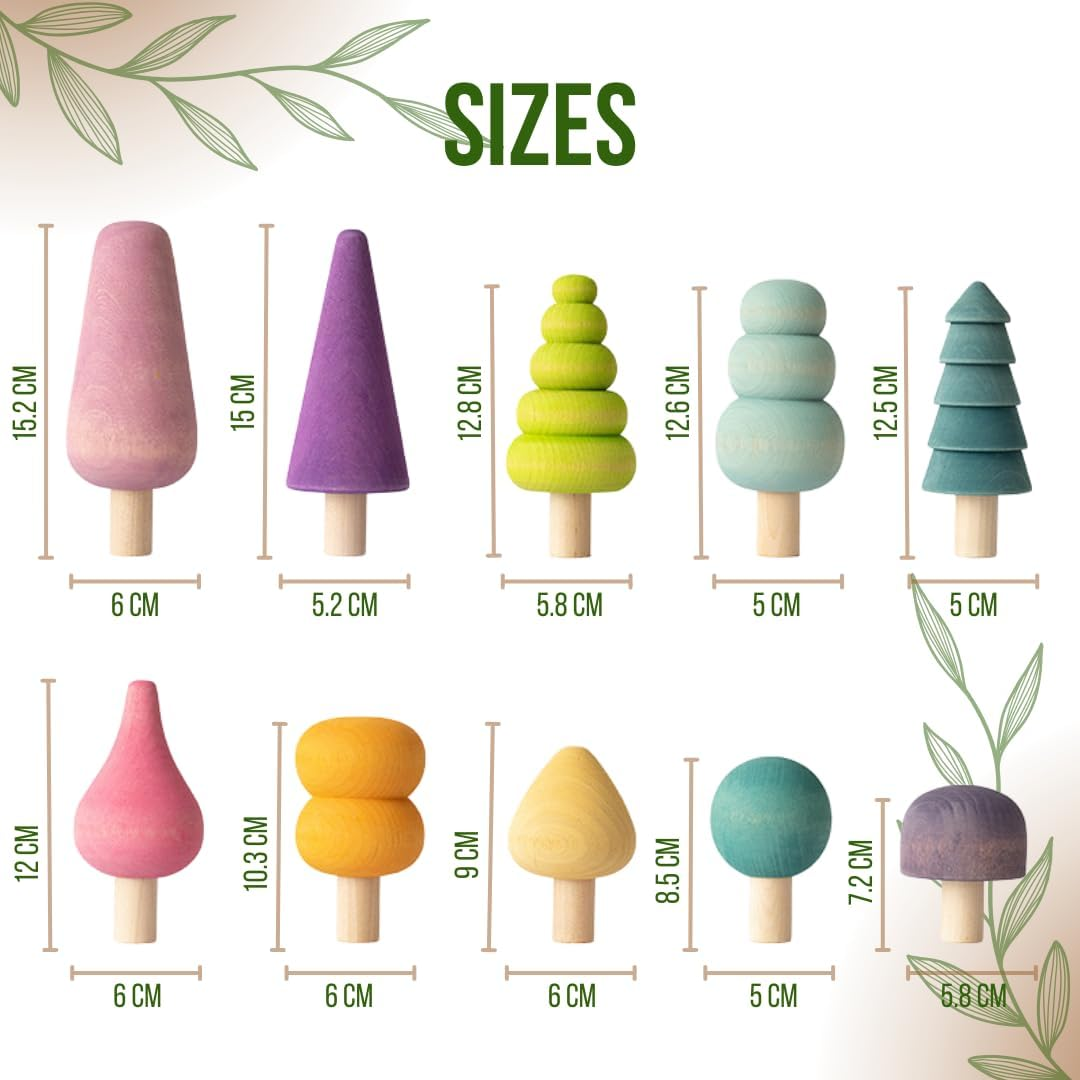 10Pcs Pastel Wooden Toys Tree Set Wooden Forest Various Sizes Natural Woodland Trees Creative Children'S Arts Sensory Toys Open Ended Montessori for Toddlers Montessori Toys for Babies image number 2