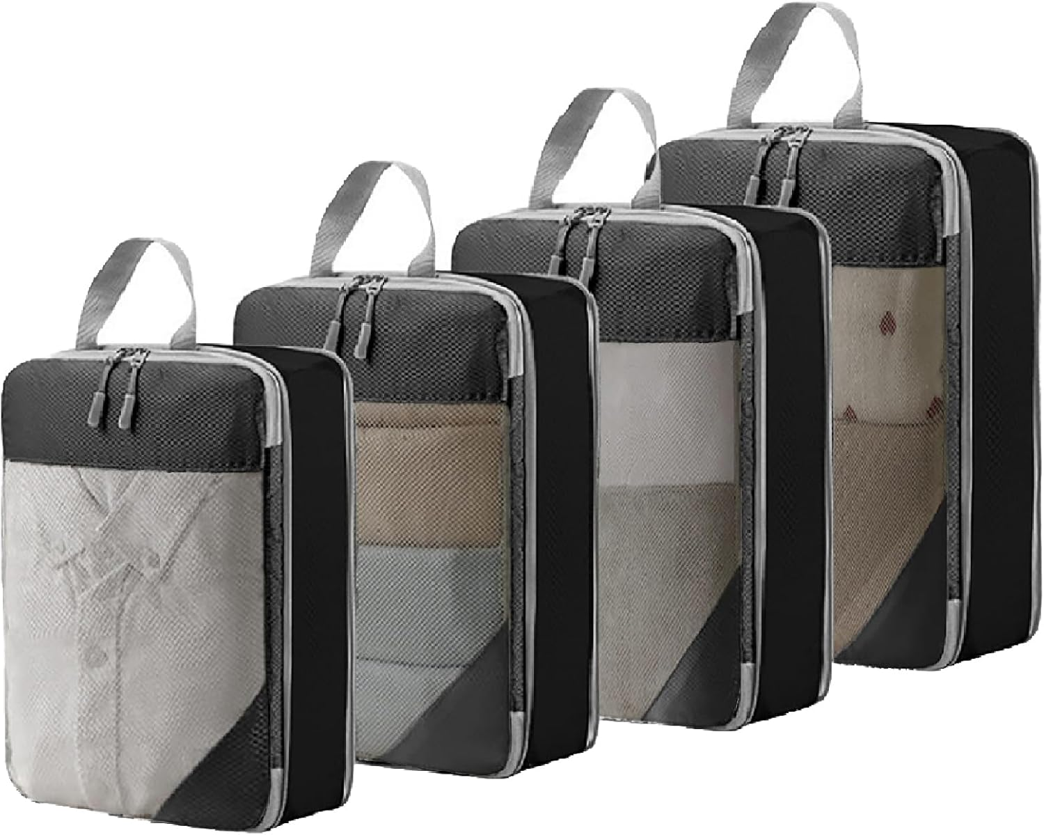 9 Pcs Compression Packing Cubes with Mesh,Lumobrilla Travel Packing Cubes Set,Travel Organisers for Carry on Suitcases,Expandable Storage for Luggage Suitcases Travel Accessories,Set of 9,Grey