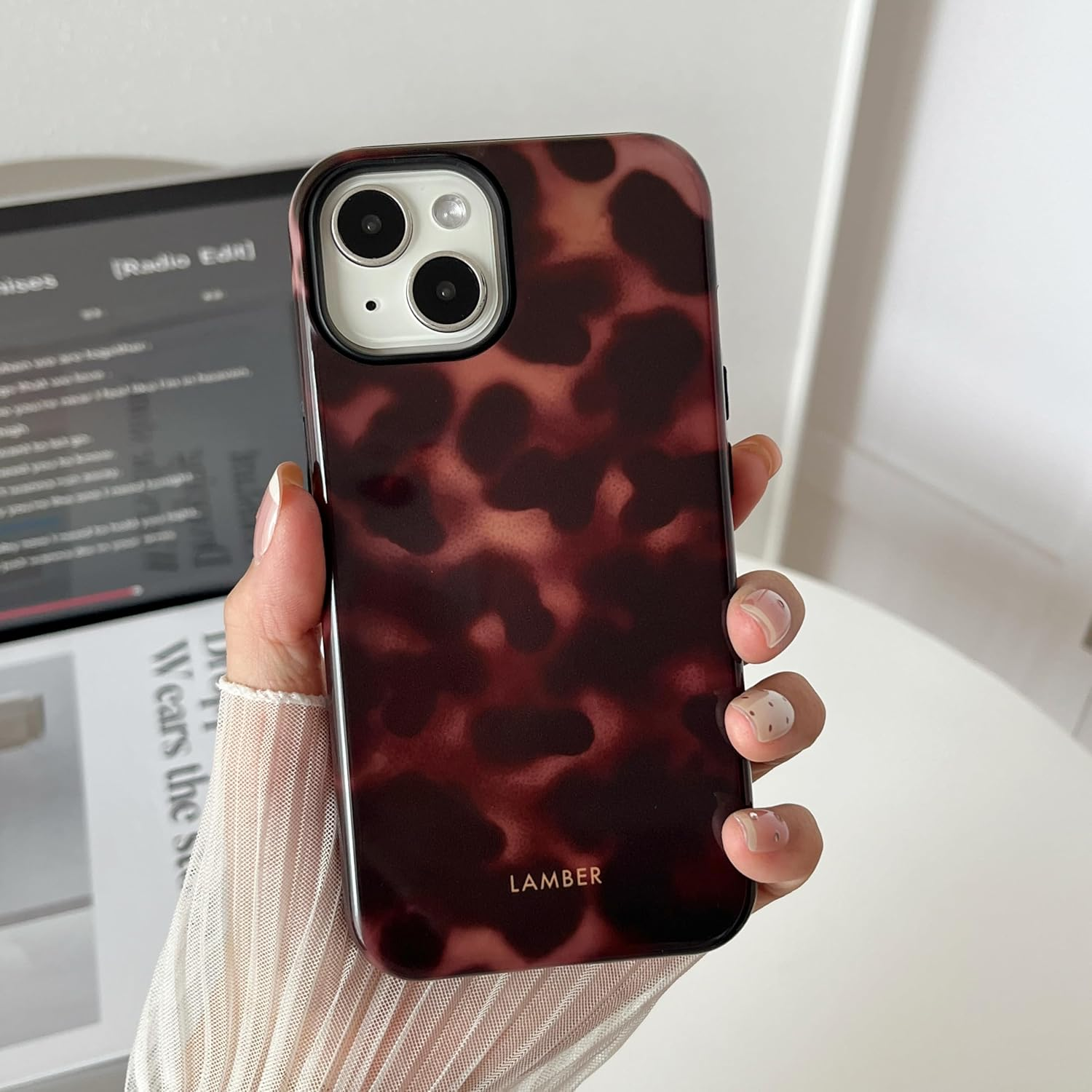 TQLGY for Iphone 13/Iphone 14 Case, Cute Tortoise Shell Leopard Brown Amber Phone Case Shockproof Slim Soft TPU and Hard PC Protective Cover for Women Girls image number 4