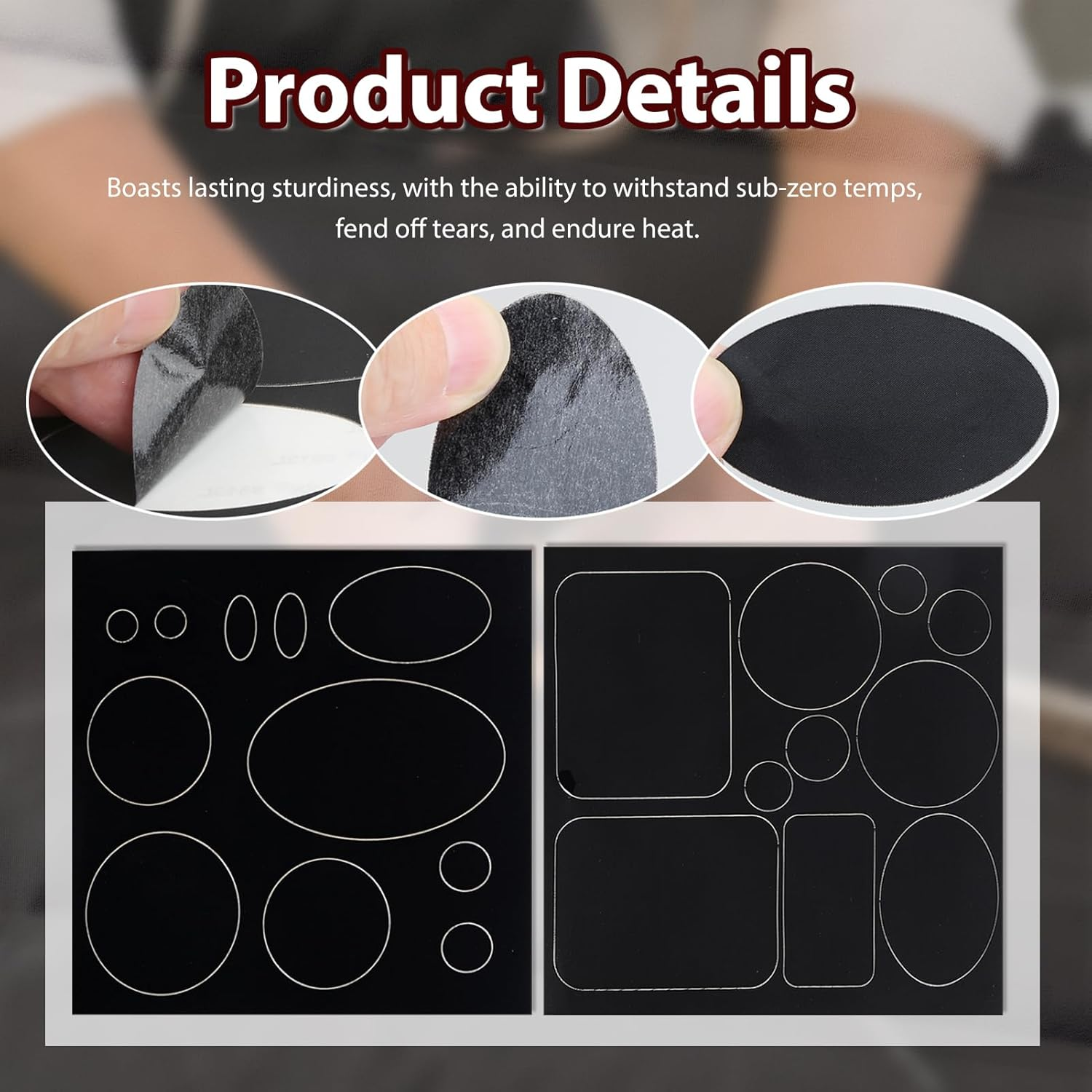 AIAOO Puffer Jacket Repair Patch Kit, 2PCS Self-Adhesive Fabric Patches with 21 Shapes, Waterproof Tear-Resistant for Camping Accessories, Leather & Clothes Repair (Black, 15X15Cm) image number 1