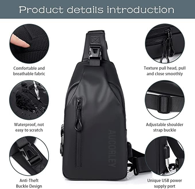 Sling Backpack Chest Bag,Aucorley Lightweight Outdoor Sport Travel Hiking anti Theft Crossbody Shoulder Pack Bag Daypack for Men Women(Black) image number 2