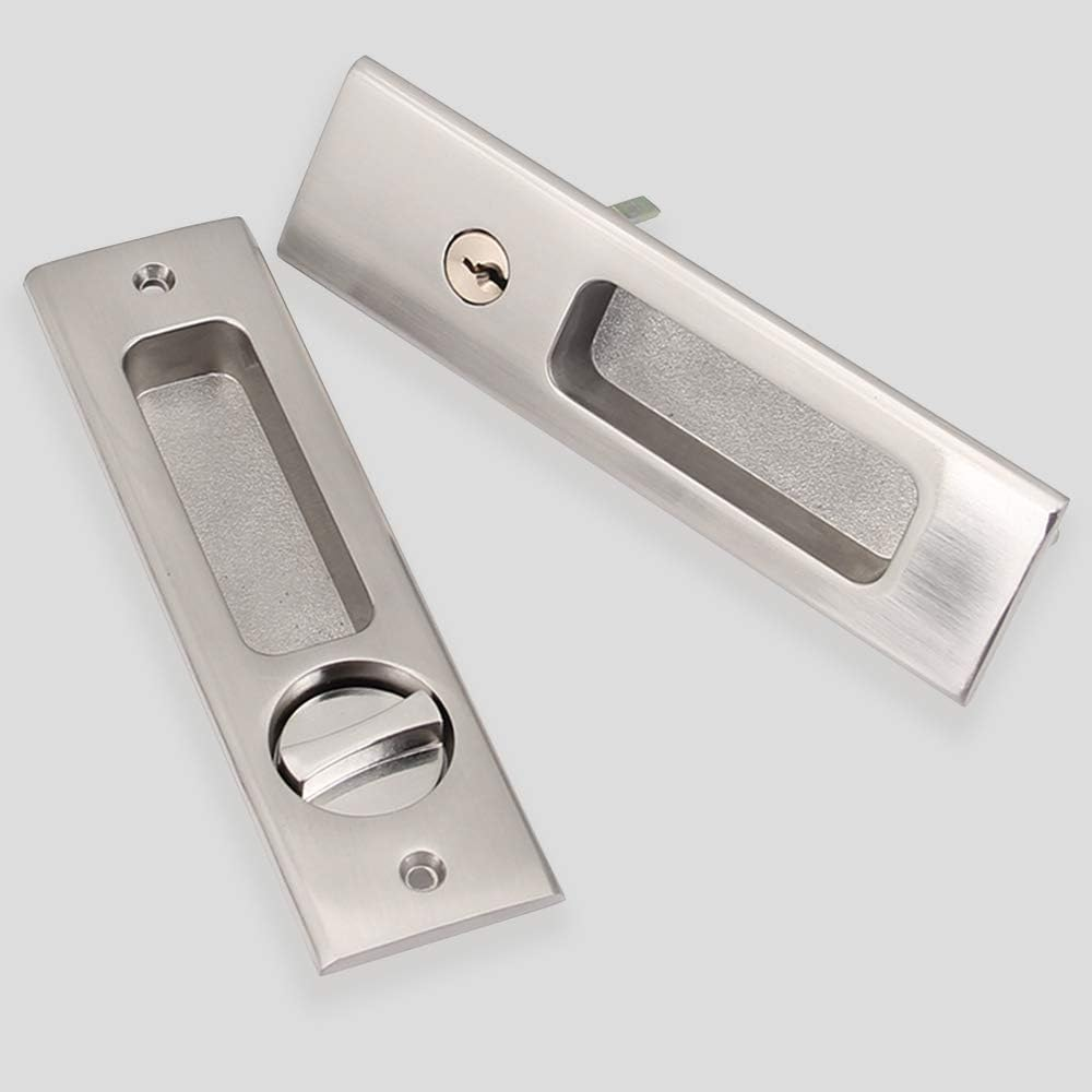 CCJH Invisible Door Locks Handle with 3 Keys for Sliding Barn Wooden Door Furniture Hardware (Sliver)