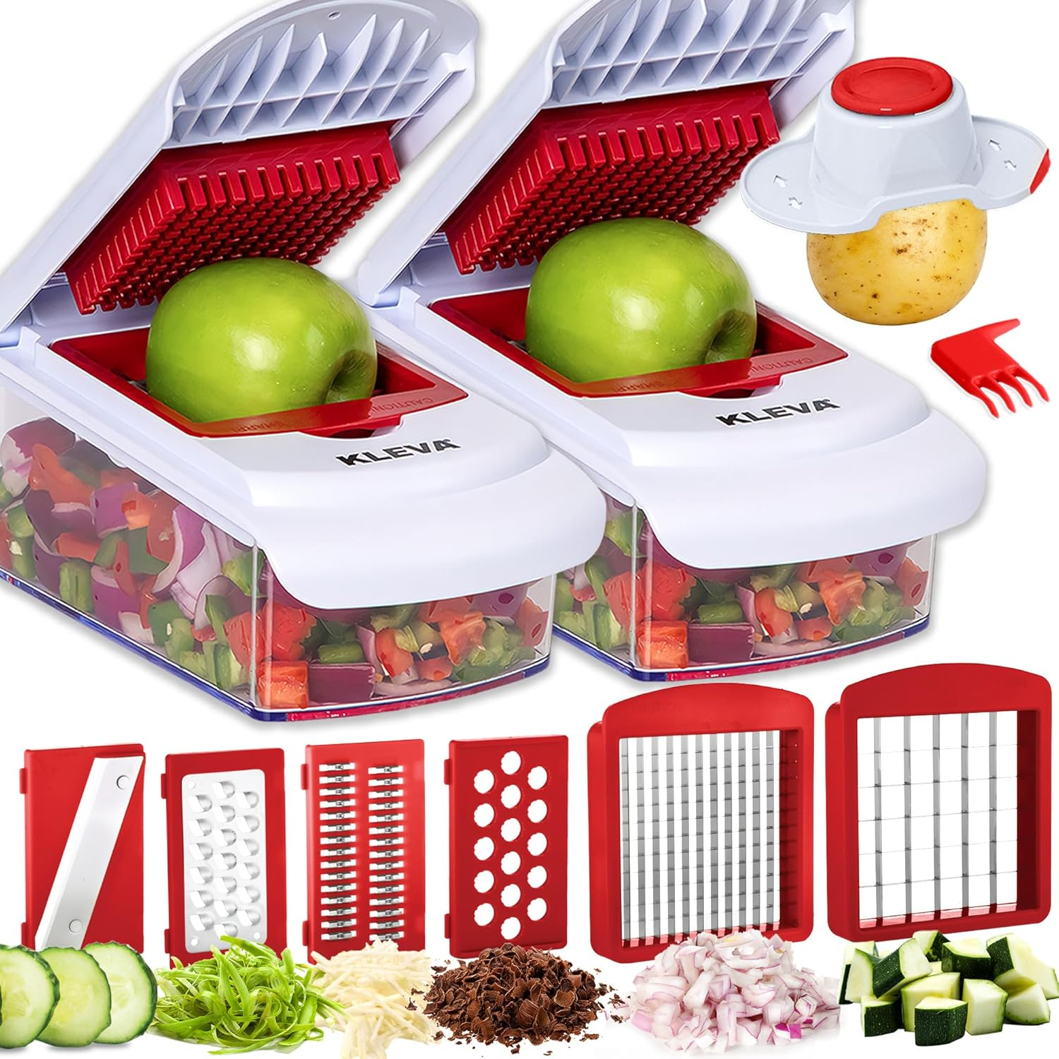 Kleva Range 2 X Kleva Cube Cutters 12 in 1 Slice, Dice, & Chop Compact Vegetable Chopper for Onion Potato Carrot, Kitchen Tools & Gadgets 6 Blades Includes Container, Handguard (Australian Owned) image number 4