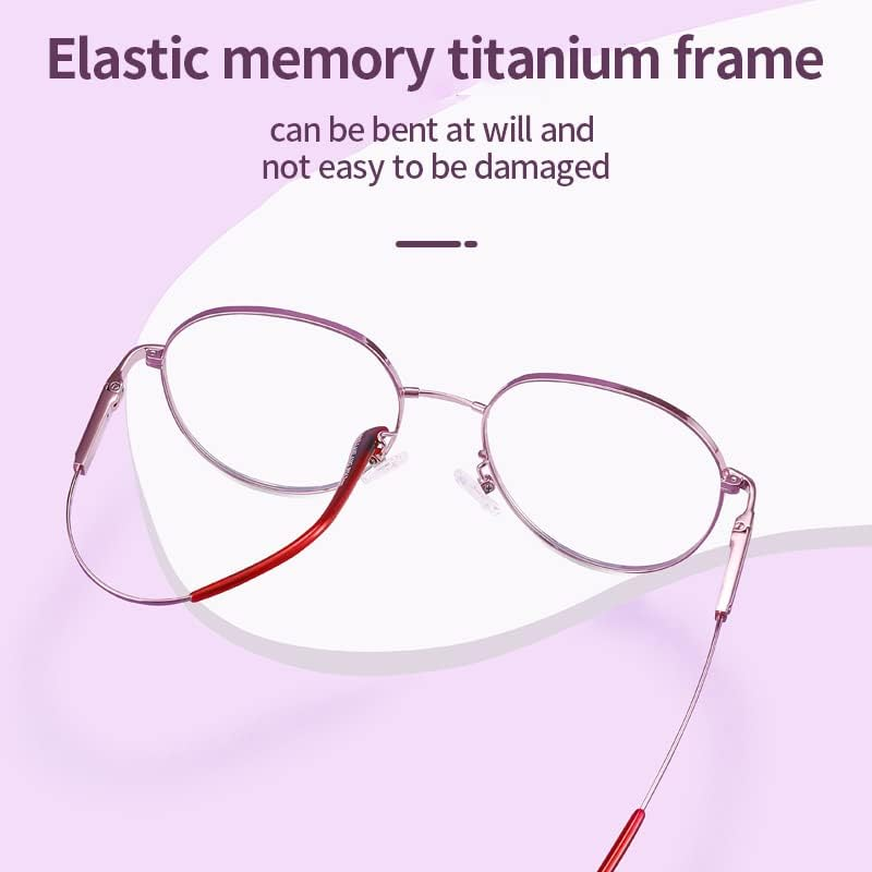 Reading Glasses for Women with Flex Memory Titanium, Blue Light Filter Glasses, Reading Aid, 0~4 Diopters, anti Blue, Cute, Round, High Definition, High Transparency, Black/Purple MT-003-W