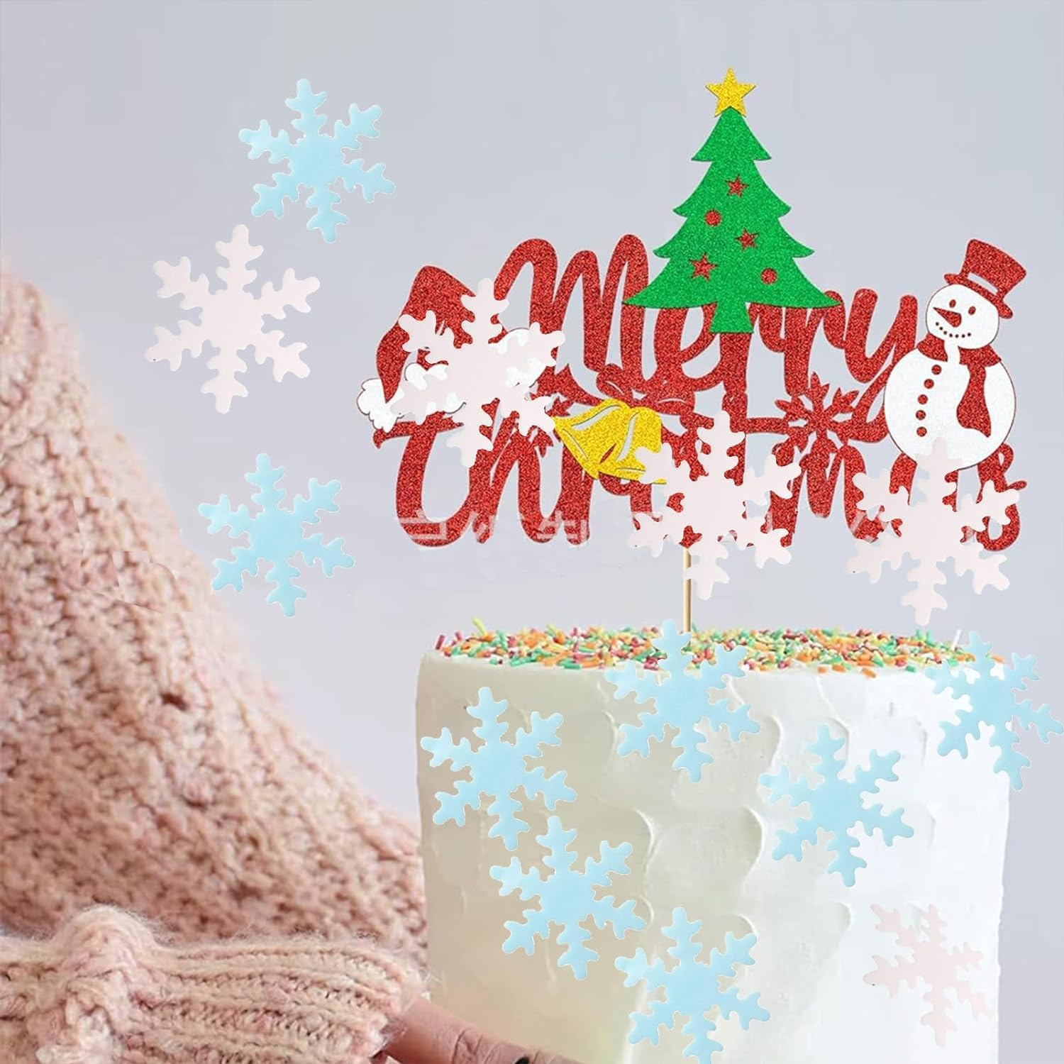 50 Pieces of Edible Snow Cupcake Decoration, Christmas Cake Decoration, 5Cm Wafer Paper Snow Cupcake Decoration for Christmas, Frozen Cake Decoration image number 2