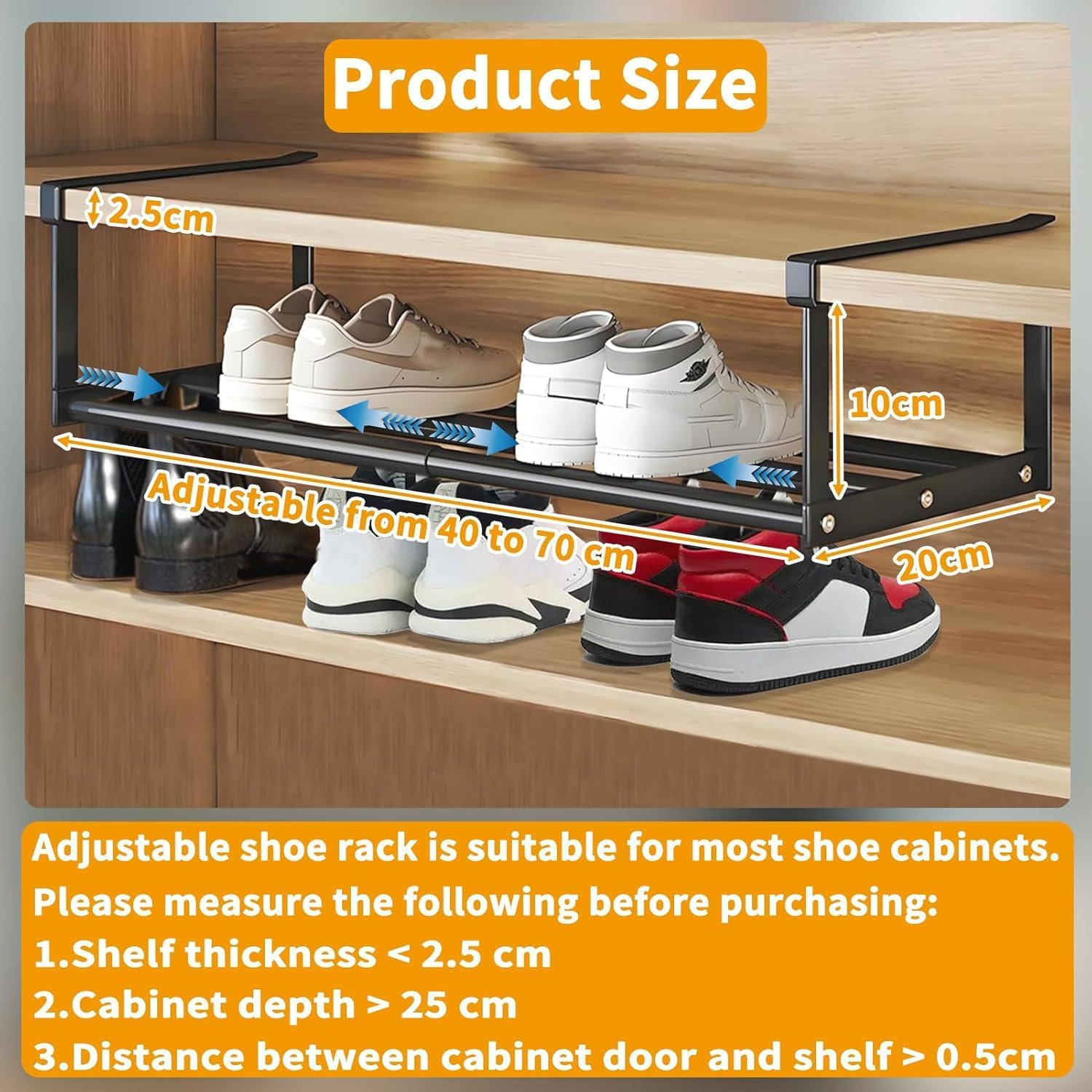 2 Pcs Expandable Shoe Rack Organizer,Metal Hanging Shoe Rack for Kitchen,Book or Clothing Storage and Organization,Under Shelf Storage image number 2