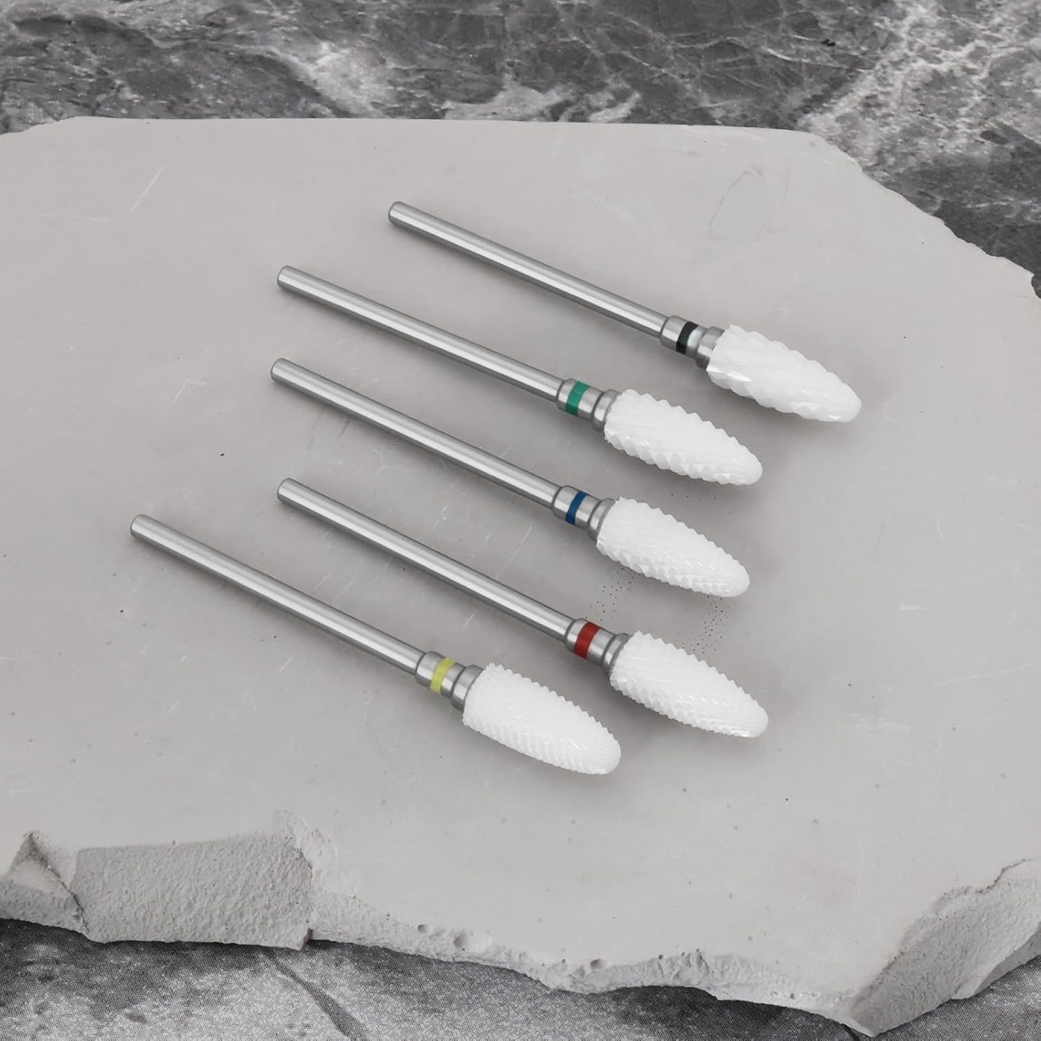 VGOL 5PCS Ceramic Drill Bit Length 50.9Mm Handle Diameter 3/32 Inch for Acrylic Nails and Electric Nail Files Drill Machine Yellow Red Blue Green Black