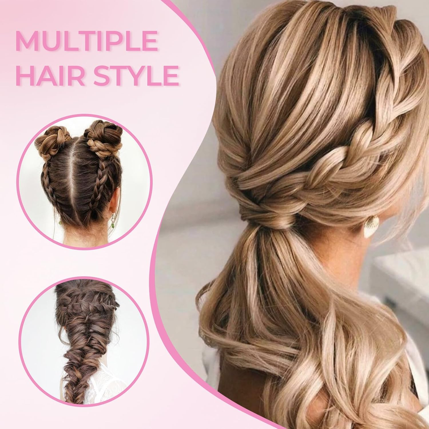 Wosyoodo Topsy Tail Hair Tool, Pink Hair Loop Pull through Tool, French Braid Loop Tool with Rat Tail Comb, Hair Braiding Tool for Making Women and Girls Hair Style image number 1