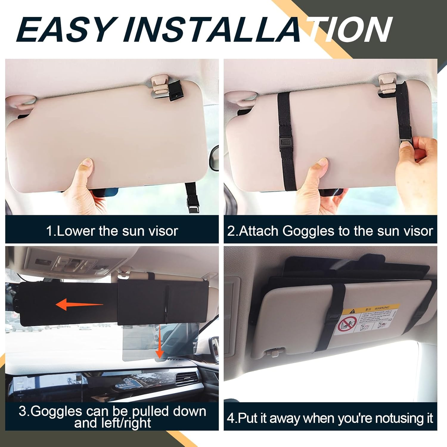 Sun Visor for Car, Universal UV400 Anti-Glare Polarized Sun Visor Extender for Right Seat, Car Adjustable Front/Side Sunshade Windshield Driving Visor Blocker with Polycarbonate Lens image number 2