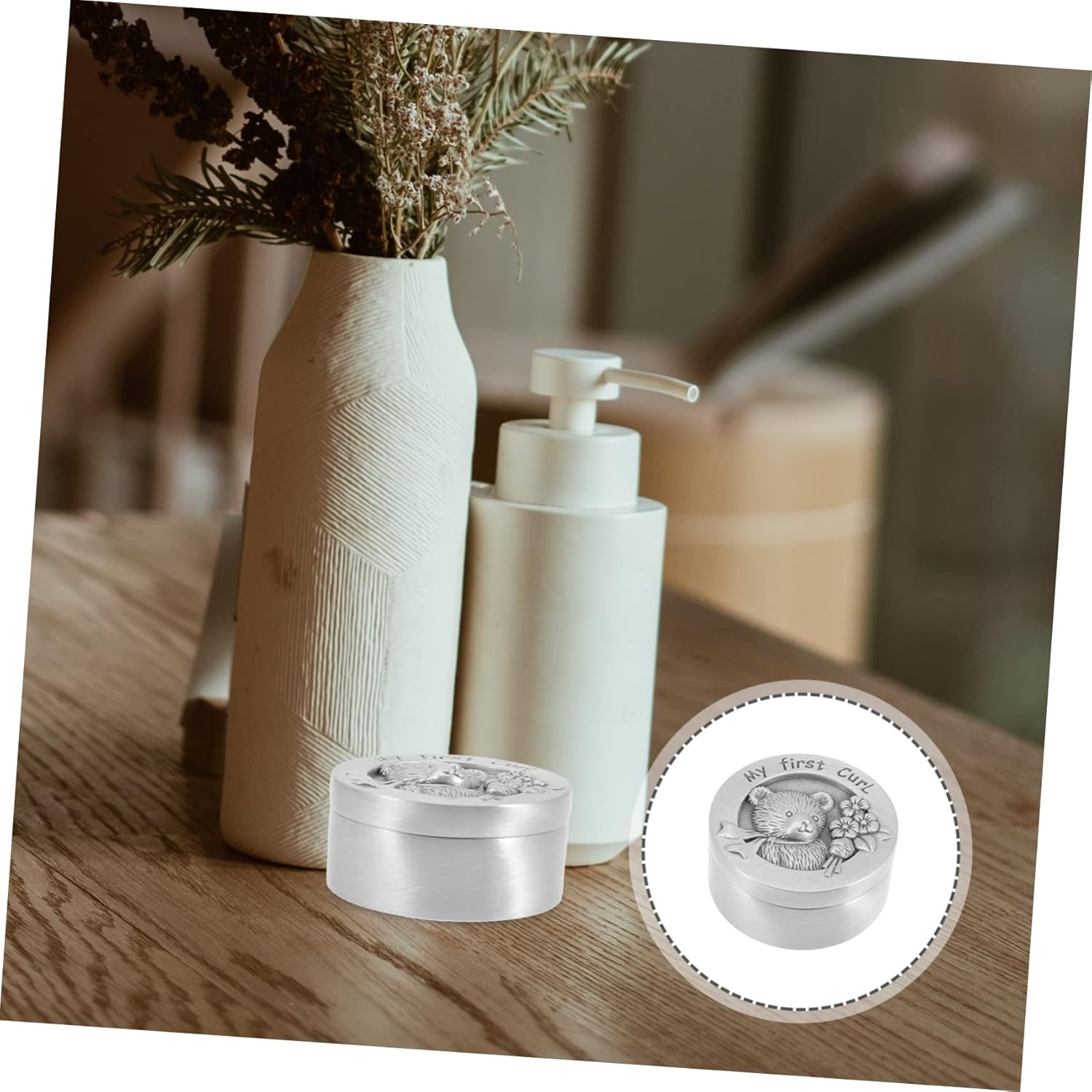 Yardwe Fetal Hair Keepsake Box for Metal Storage Box with Cartoon Design Unique Memory Organizer for Newborn Hair Curls and Special Moments image number 5