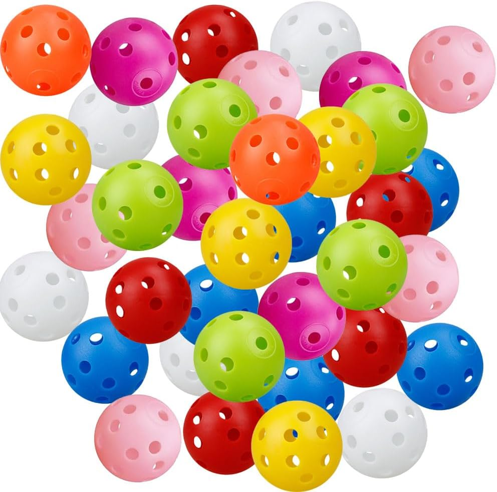 Vekol Practice Golf Balls 40 Pack, 42Mm Hollow Airflow Plastic Golf Balls for Backyard, Training Golf Balls for Driving Range, Swing Practice, Indoor and Outdoor Use image number 1