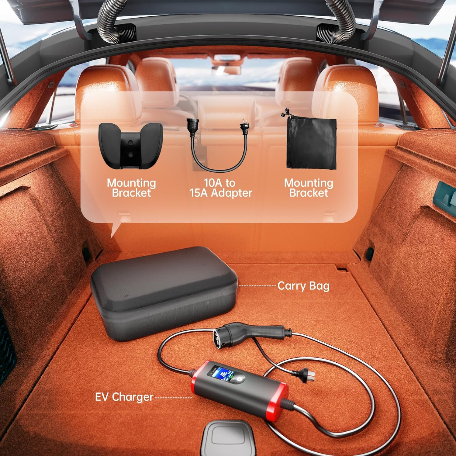 7JI EV Charger Type 2 3.5 Kw 5M 10-15A Adapter Portable EV Chargers Polymer Materials Cable with Australian 15 a Plug|10A Adapter, Adjustable Current Compatible with Tesla, BYD and Other PHEV/BEV/EV image number 6